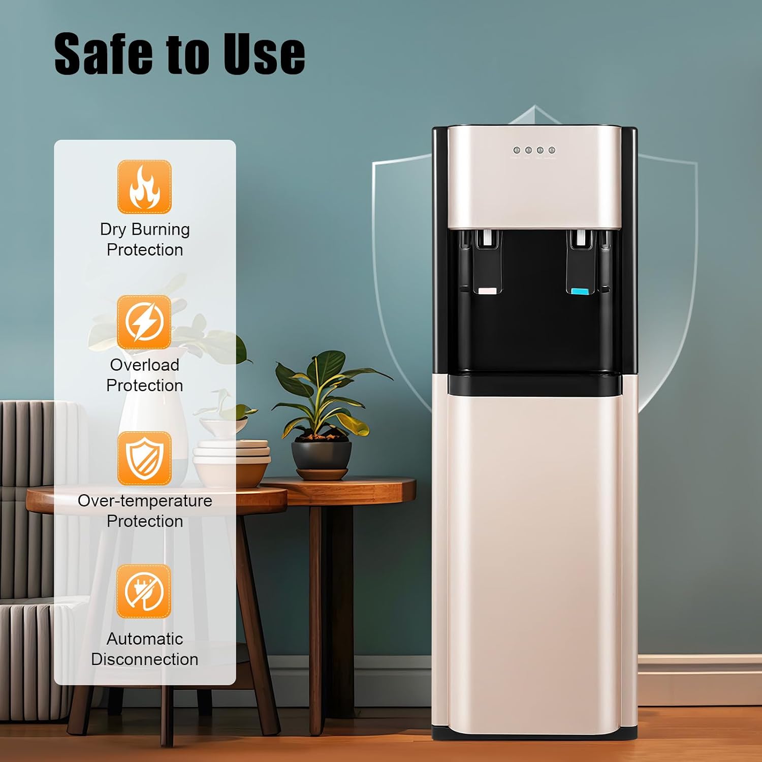 Bottom Loading Water Dispenser for 5 Gallon Bottles, Freestanding Water Cooler Hot & Cold, Stainless Steel Water Dispenser for Home & Office, Gold