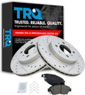 TRQ Performance Front Brake Pad and Rotor Set Ceramic Coated Drilled Slotted Vented Rotors Compatible with 2003-2005 Honda Civic 1994-1997 Civic del Sol 2007-2013 Fit