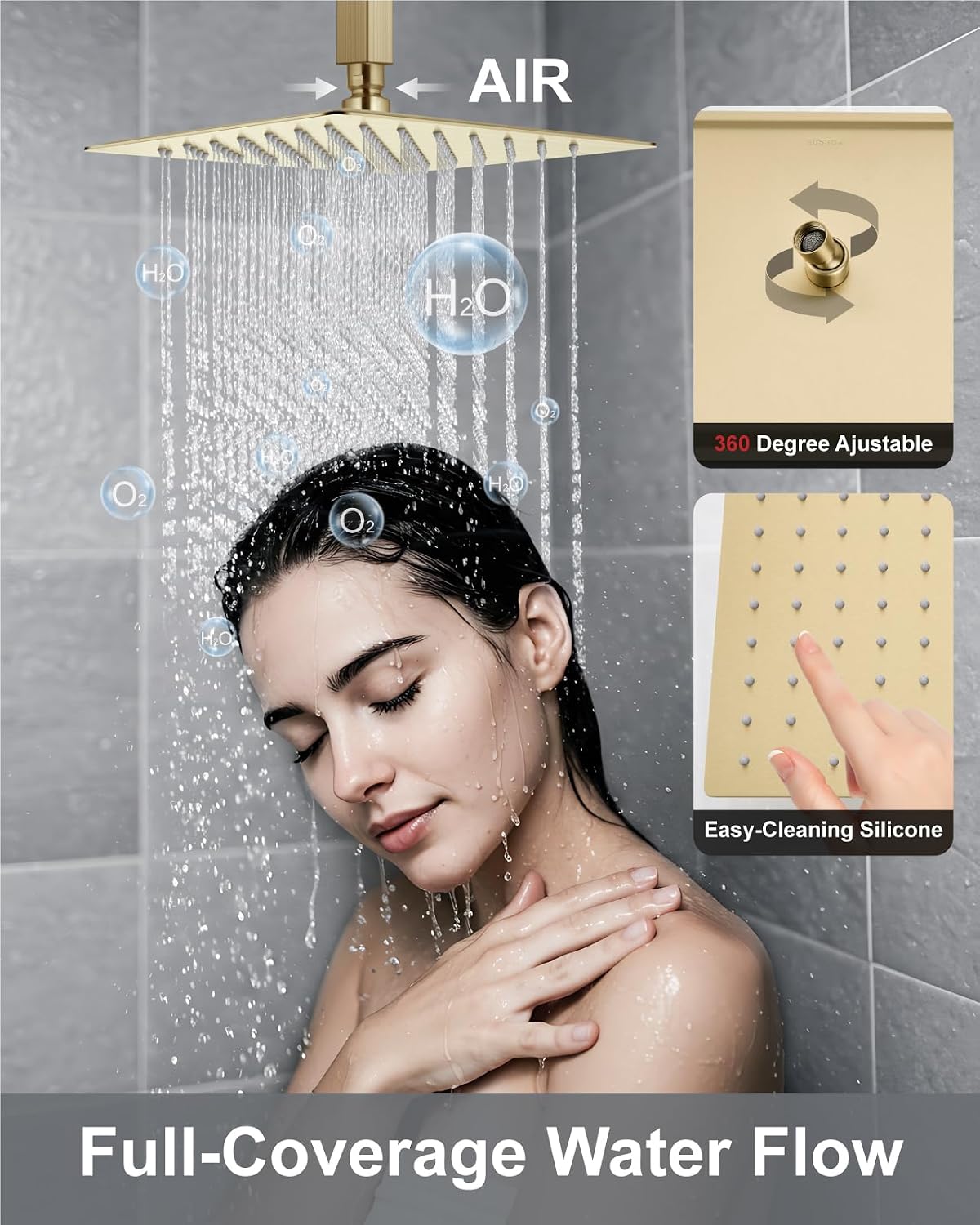 Aolemi Ceiling Mount Shower Faucet Set,Shower System Rain Showerhead and Handheld Spray Combo High-Pressure Showerheads Set with Valve and Trim Kit Rough-in Valve,12 Inch Brushed Gold