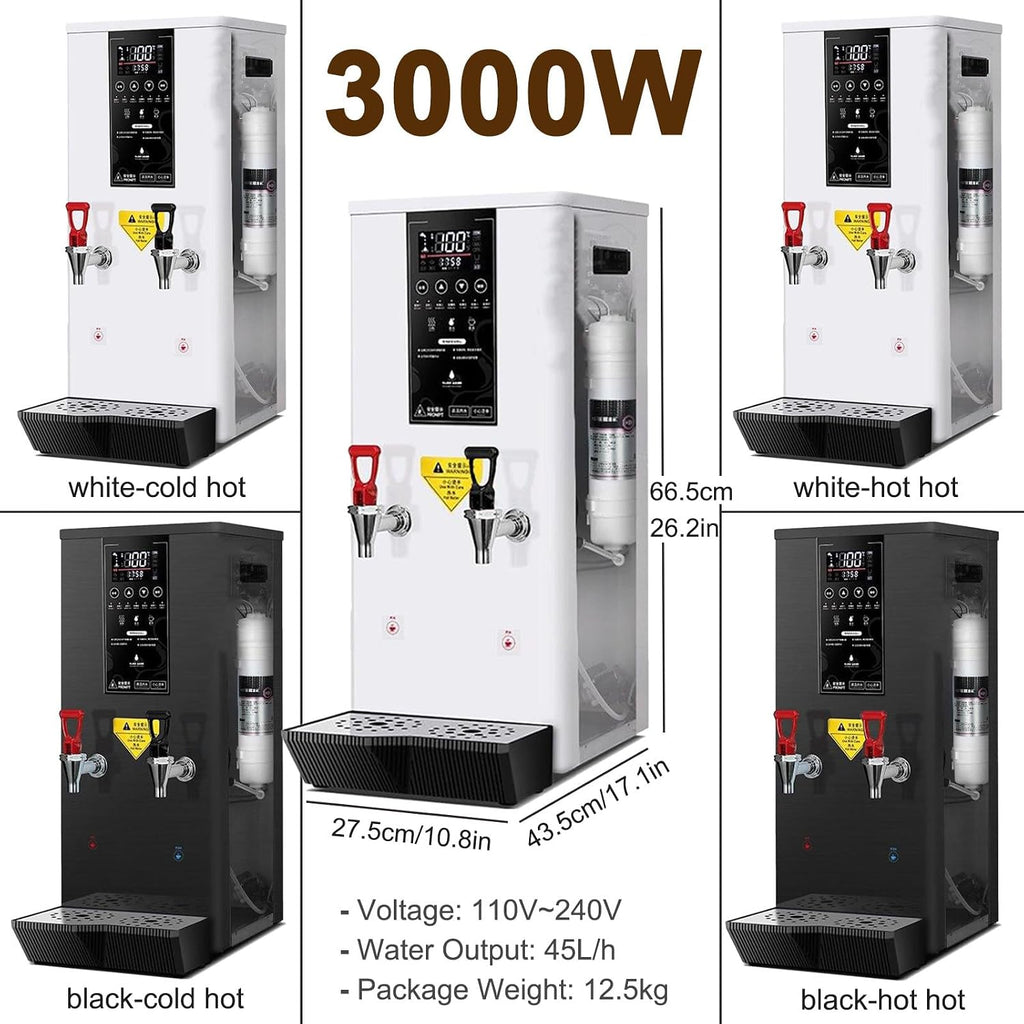 Hot Water Dispenser for Home, 3000W Electric Water Boiler with Dual Faucet, LCD Touch Screen, Commercial Water Boiler for Coffee Tea Restaurant Office,Black-Cold hot
