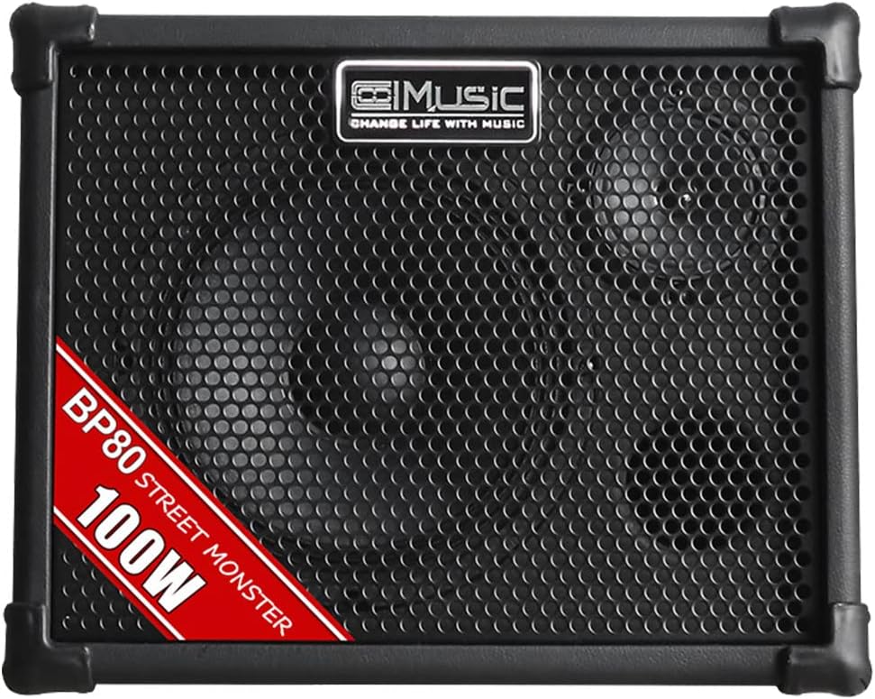 Coolmusic BP80 Battery Powered Acoustic Guitar Amplifier- Portable Bluetooth Speaker 100W, 6 Inputs,3 Band EQ,Black(3-Year Warranty)