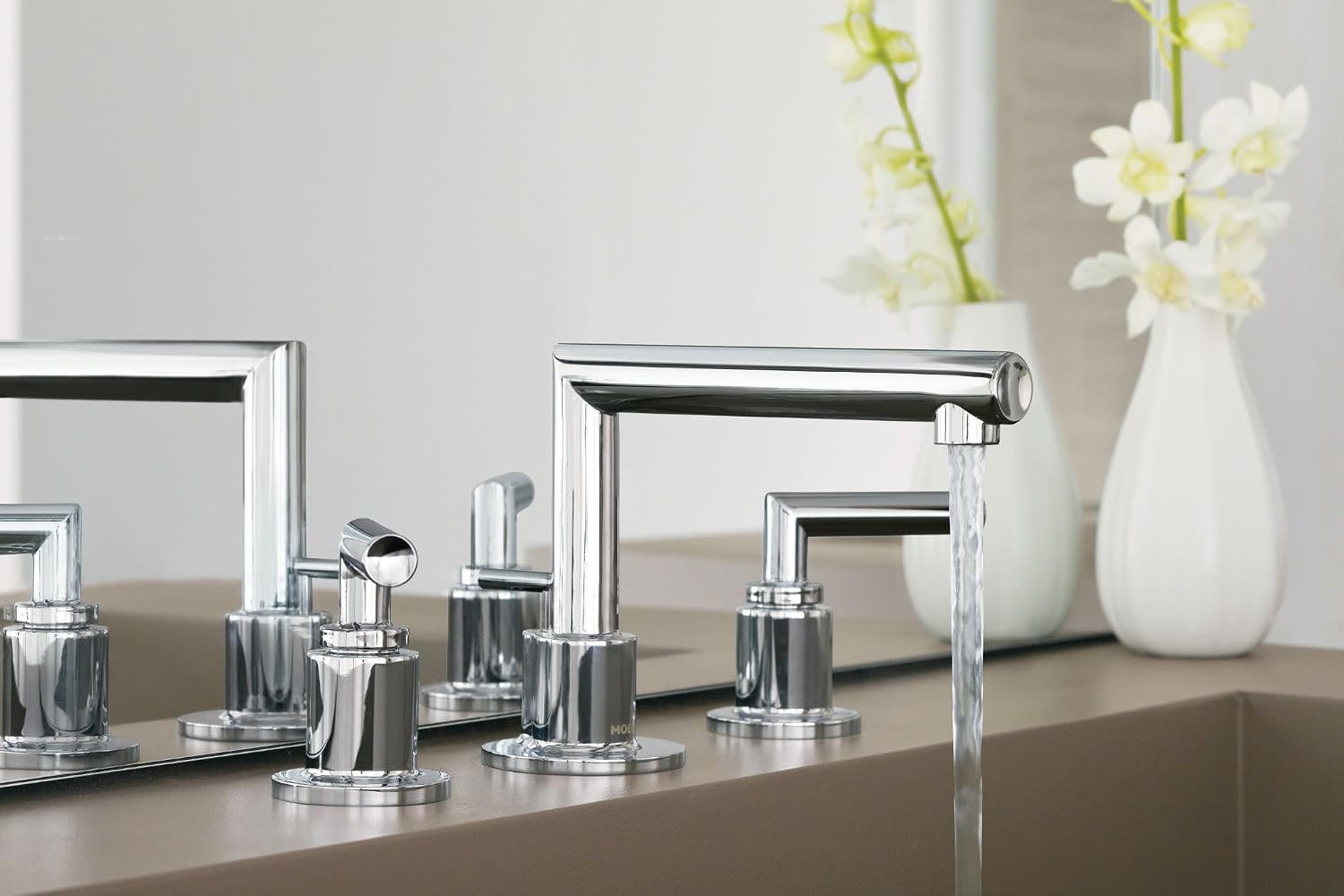 Moen TS43002BN Arris Two-Handle Modern 8 in. Widespread Bathroom Faucet Trim Kit, Valve Required, Brushed Nickel