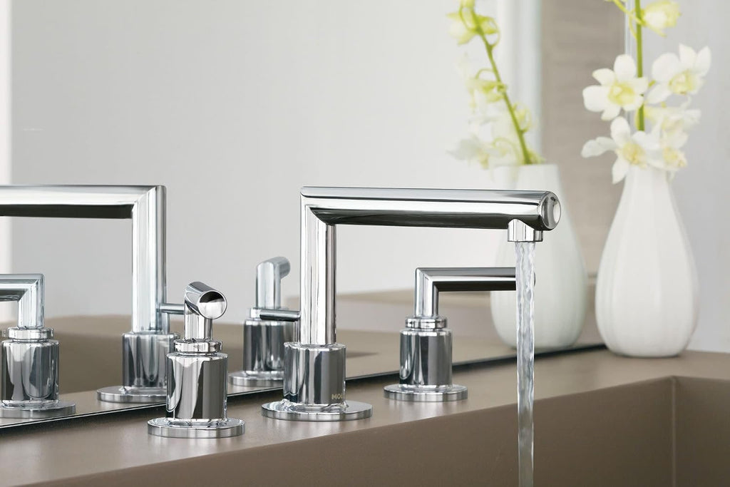 Moen TS43002 Arris Two-Handle Modern 8 in. Widespread Bathroom Faucet Trim Kit, Valve Required, Chrome