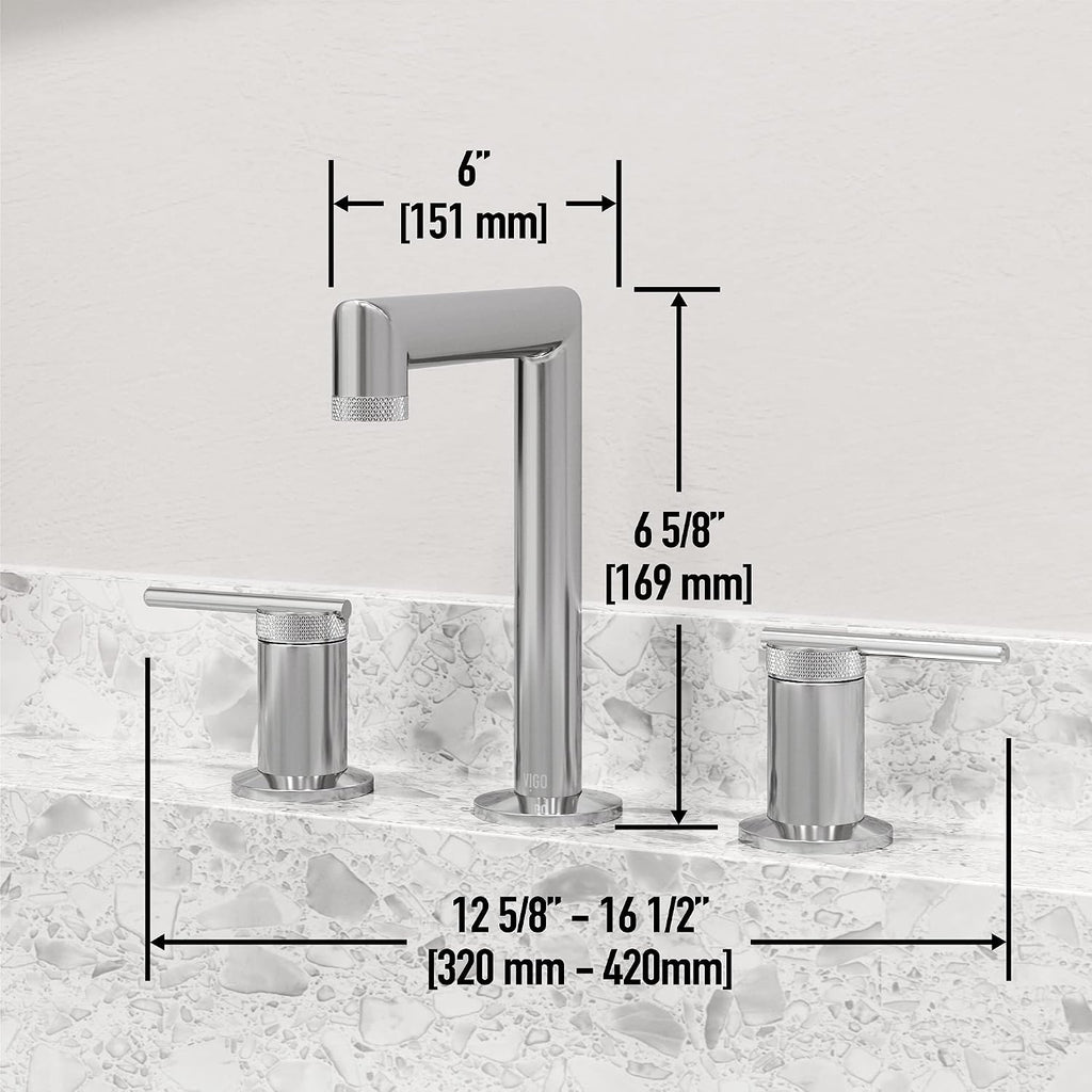 VIGO Sterling Two-Handle Three-Hole Mount Widespread Bathroom Sink Faucet, 7-Inch, Chrome, Modern Design, Solid Brass, 1.2 GPM WaterSense & Ceramic Disc Valve, Corrosion-Resistant