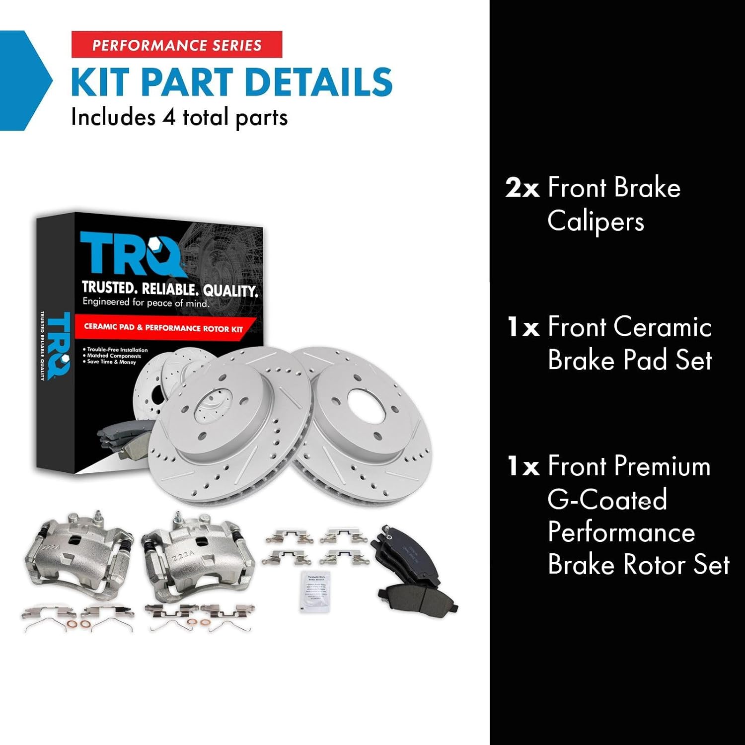 TRQ Performance Front Brake Pad and Rotor Set Ceramic Vented Coated Rotors Calipers Compatible with 2012-2018 Nissan Versa 2014-2018 Versa Note