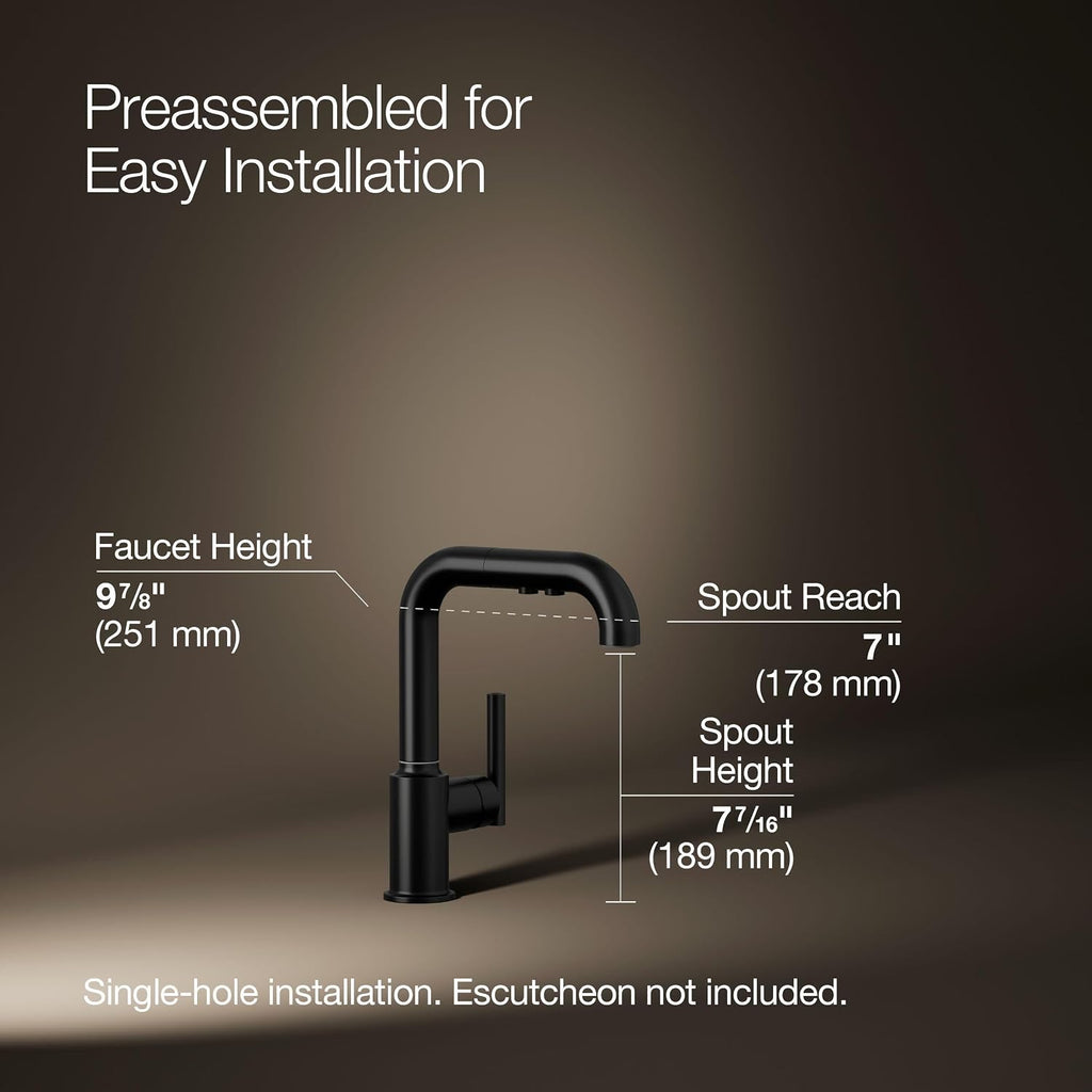 KOHLER Purist Pull-out kitchen sink faucet with three-function sprayhead