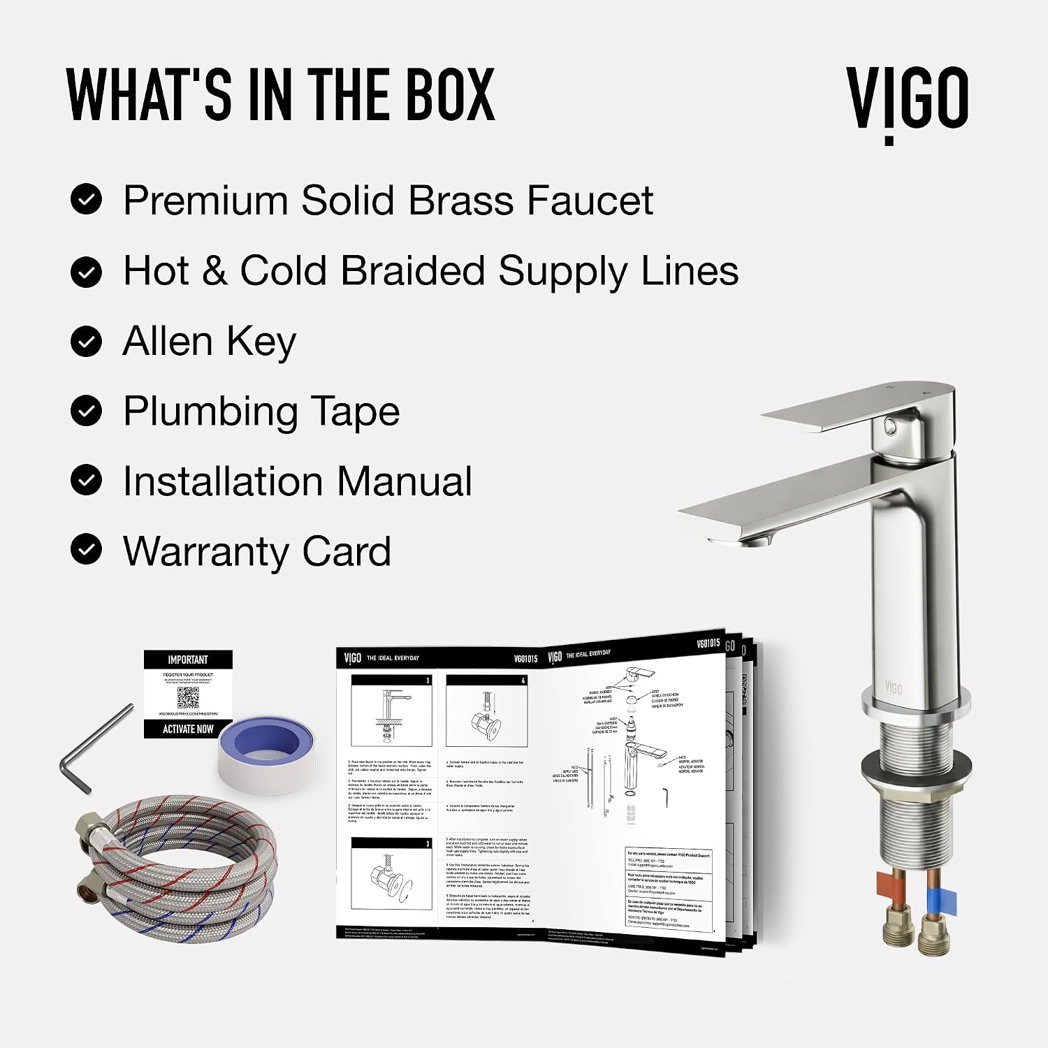 VIGO Davidson Single-Handle Single-Hole Mount Bathroom Sink Faucet, 6-Inch, Brushed Nickel, Modern Design, Solid Brass, 1.2 GPM WaterSense & Ceramic Disc Valve, Corrosion-Resistant