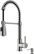 VIGO Brant 19'' H Single Handle Pull-Down Sprayer Kitchen Faucet Set with Soap Dispenser in Stainless Steel-VG02003STK2