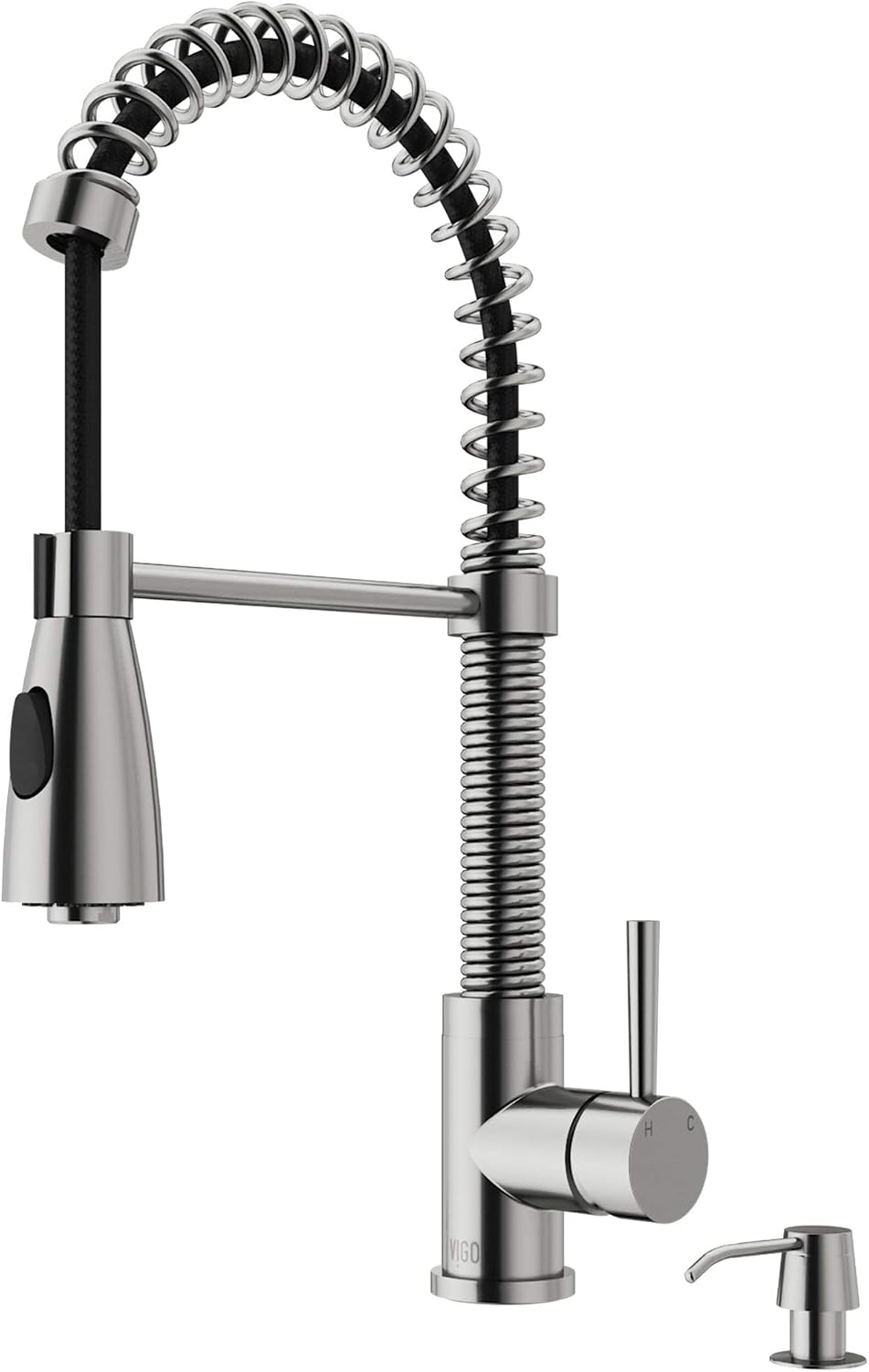 VIGO Brant 19'' H Single Handle Pull-Down Sprayer Kitchen Faucet Set with Soap Dispenser in Stainless Steel-VG02003STK2