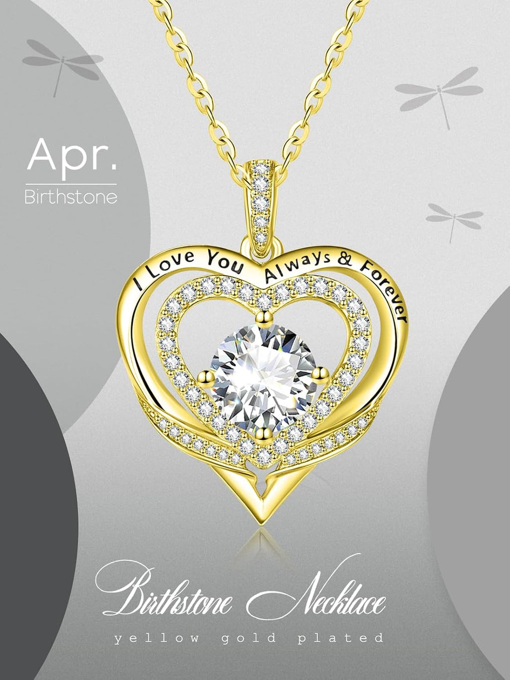 14K Gold Heart Necklaces for Women with Birthstone Pendant ，Double Hearts Necklace Jewelry Gift for Girlfriend Mom Anniversary Birthday Adjustable Chain 18' + 2' 'I Love You Always & Forever