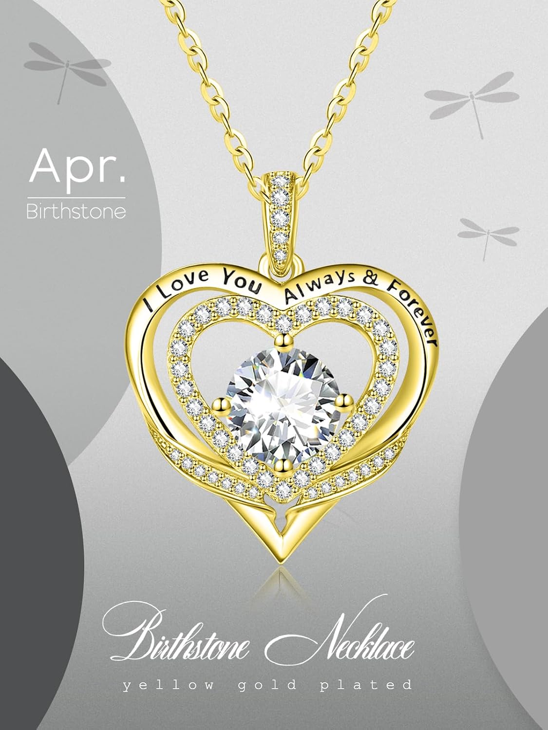 14K Gold Heart Necklaces for Women with Birthstone Pendant ，Double Hearts Necklace Jewelry Gift for Girlfriend Mom Anniversary Birthday Adjustable Chain 18' + 2' 'I Love You Always & Forever