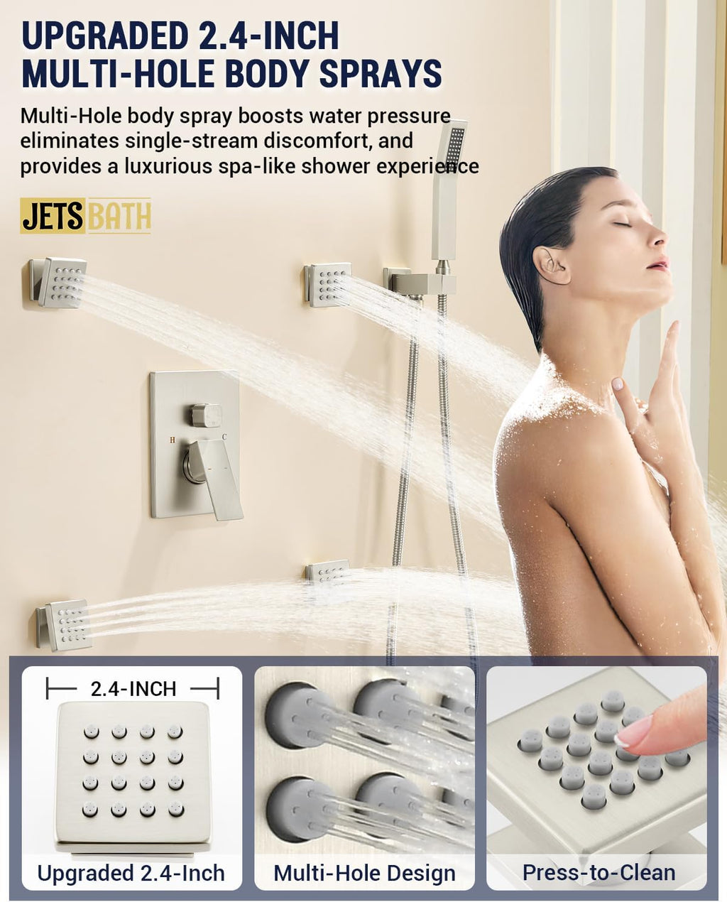 Dual Rainfall Shower Head System with 4 Body Jets, JetsBath Shower Faucet Set Double Shower Head 6-Inch Shower Head & 12' Rain Shower,Luxury Brushed Nickel Shower Faucet Set,Wall-Mounted Shower System
