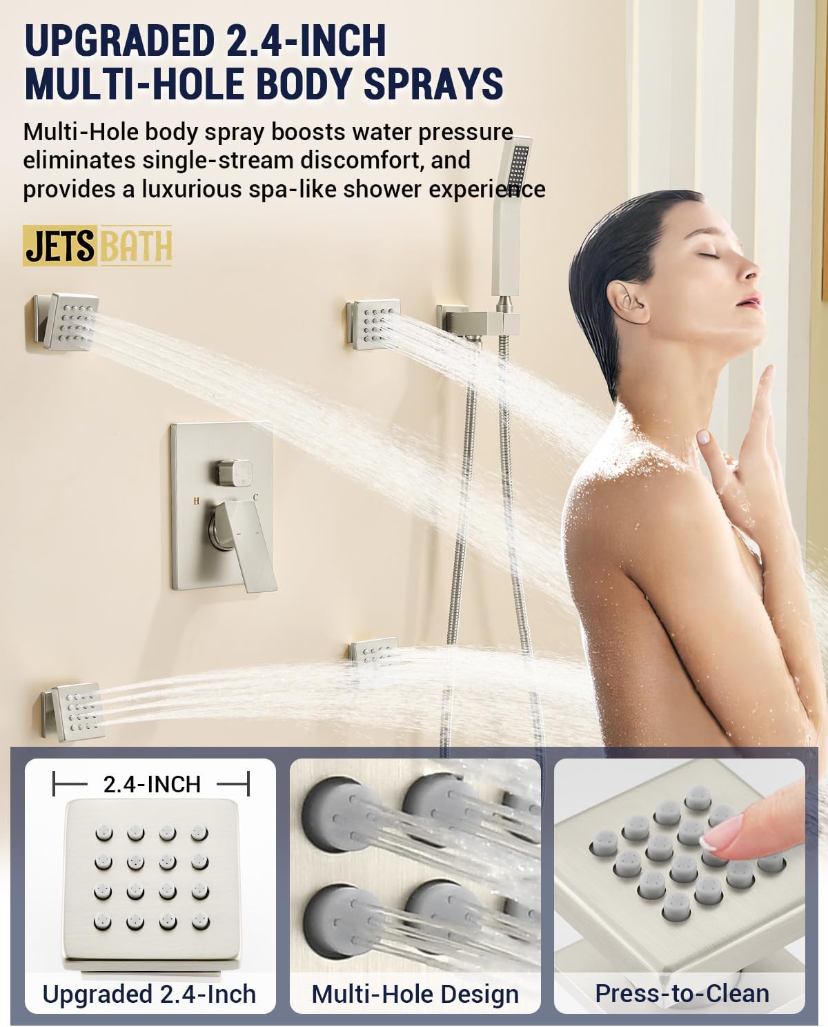 Dual Rainfall Shower Head System with 4 Body Jets, JetsBath Shower Faucet Set Double Shower Head 6-Inch Shower Head & 12' Rain Shower,Luxury Brushed Nickel Shower Faucet Set,Wall-Mounted Shower System