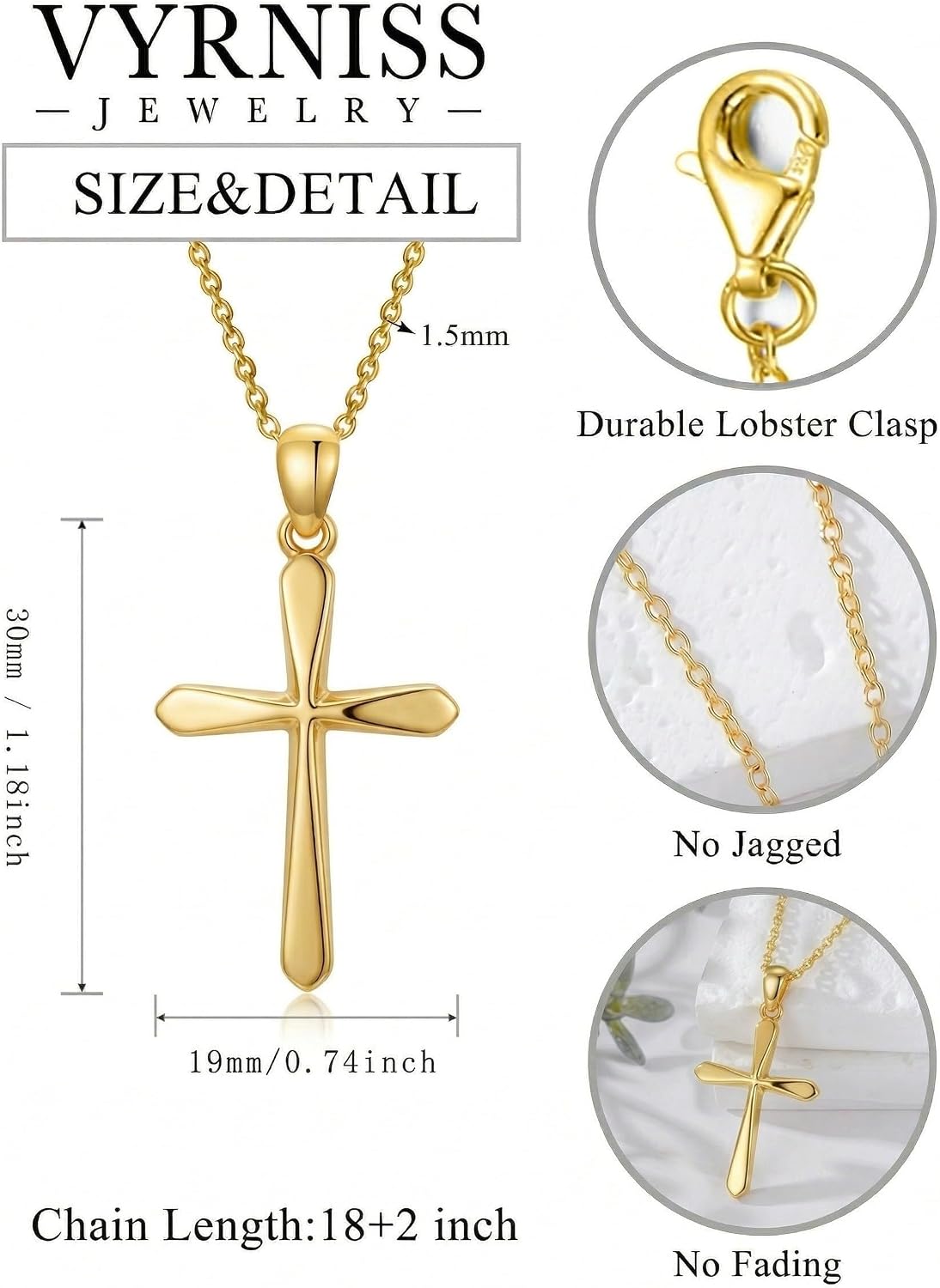 18K Gold Cross Pendant for Women Gold Cross Necklace 18K Gold Jewelry Religious Gift