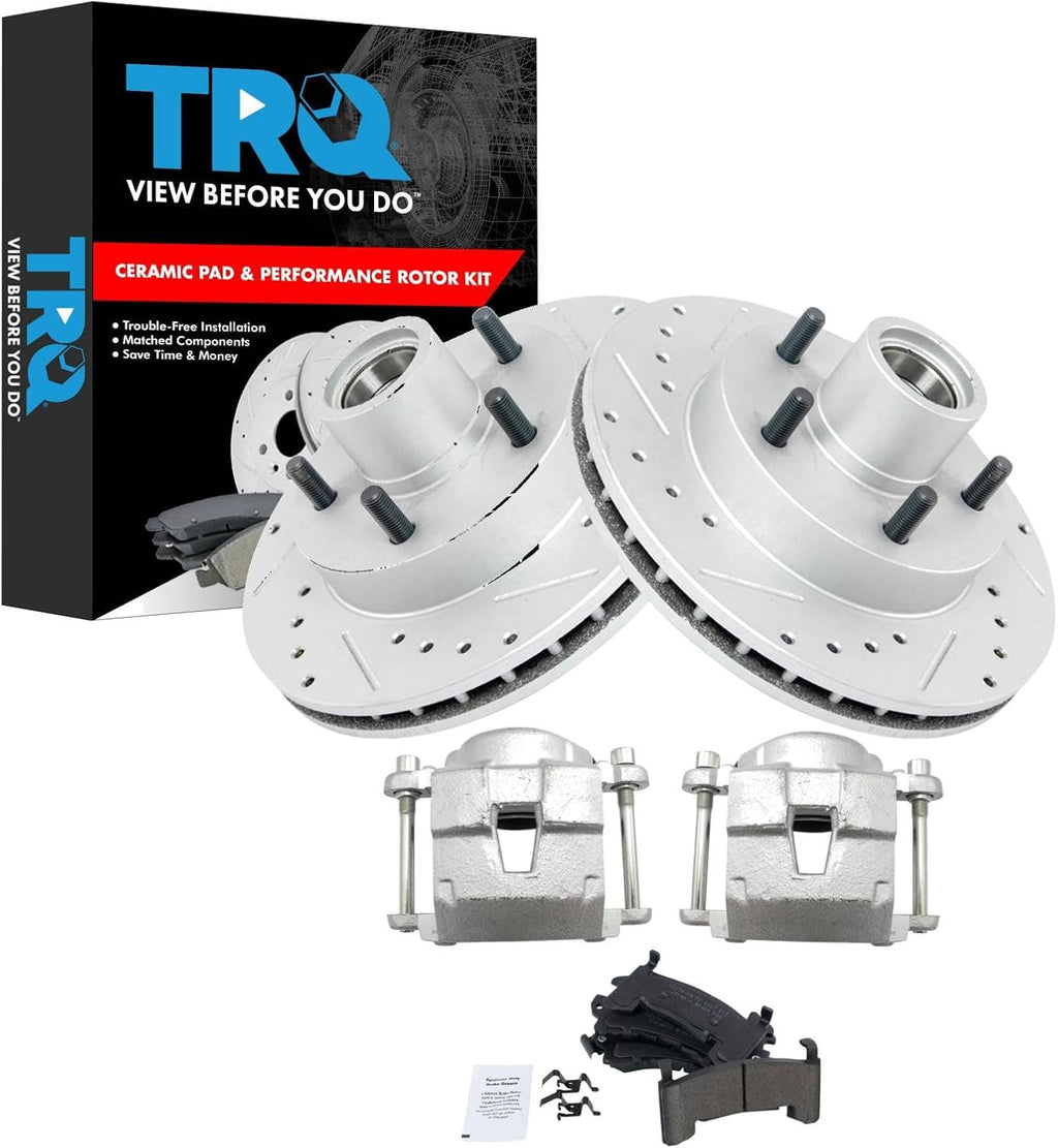 TRQ Front Ceramic Brake Pad Performance Rotor & Caliper Kit Compatible with Blazer S10