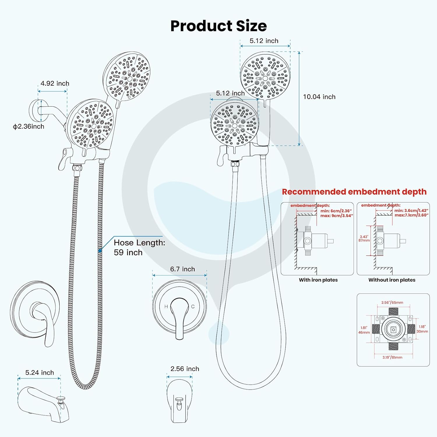 gotonovo Tub Shower Faucet Set,2 in 1 Dual Shower Head and Handle Set with Tub Spout Wall Mount Bathroom Shower Trim Kit with 3-way Water Diverter Valve Included Various Modes Brushed Nickel