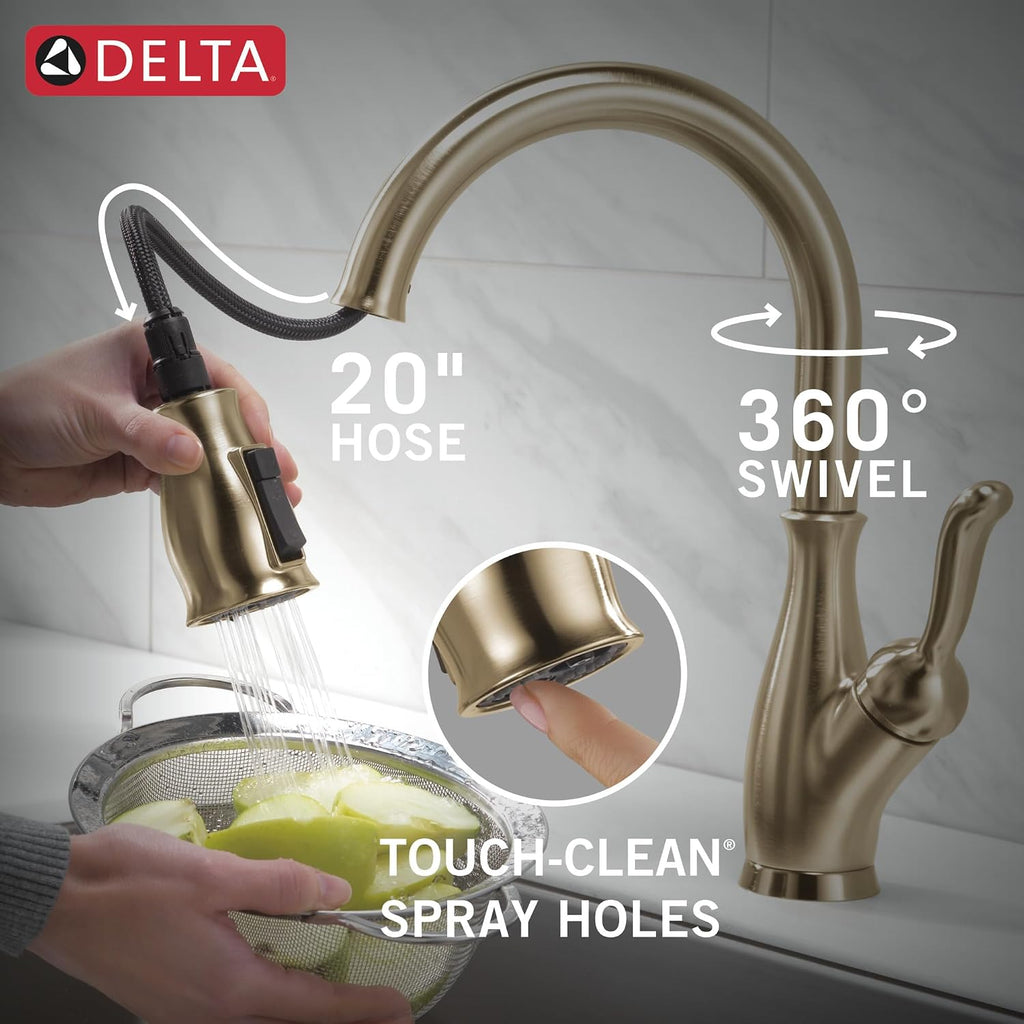 Delta Faucet Leland Pull Down Kitchen Faucet Gold, Gold Kitchen Faucets with Pull Down Sprayer, Faucet for Kitchen Sink with Magnetic Docking Spray Head, Champagne Bronze 9178-CZ-DST