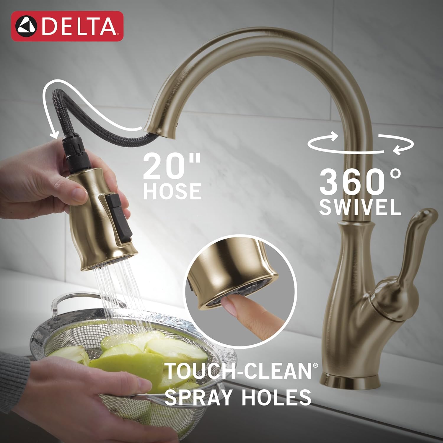 Delta Faucet Leland Pull Down Kitchen Faucet Gold, Gold Kitchen Faucets with Pull Down Sprayer, Faucet for Kitchen Sink with Magnetic Docking Spray Head, Champagne Bronze 9178-CZ-DST
