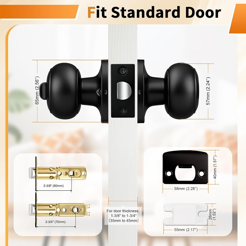 Probrico Black Door Knobs, Interior Door Knobs with Round Ball Knob, Matte Black Privacy Door Knob for Bedroom Bathroom, 12 Pack