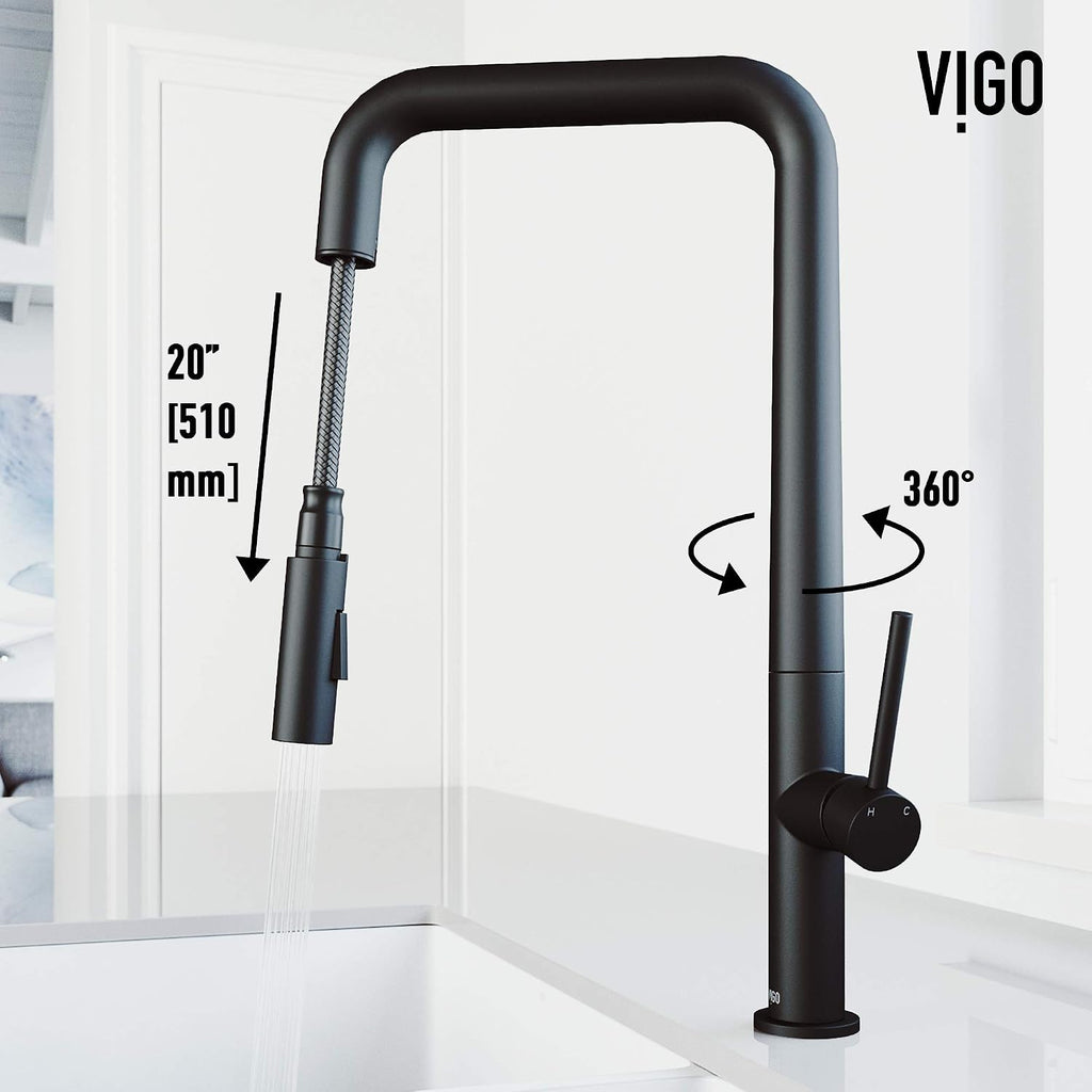 VIGO Parsons 18'' H Single Handle Pull-Down Sprayer Kitchen Faucet in Matte Black-VG02031MB