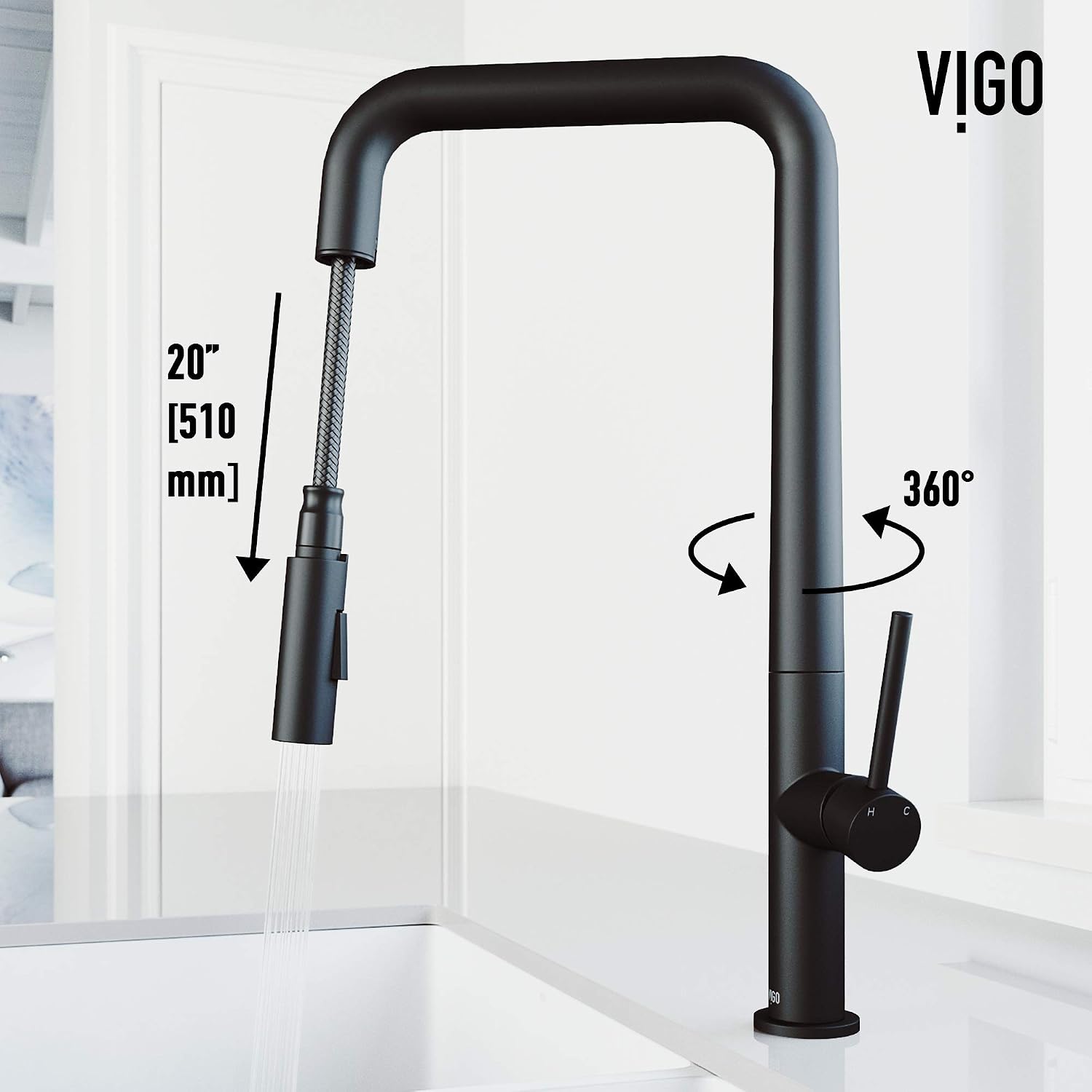 VIGO Parsons 18'' H Single Handle Pull-Down Sprayer Kitchen Faucet in Matte Black-VG02031MB