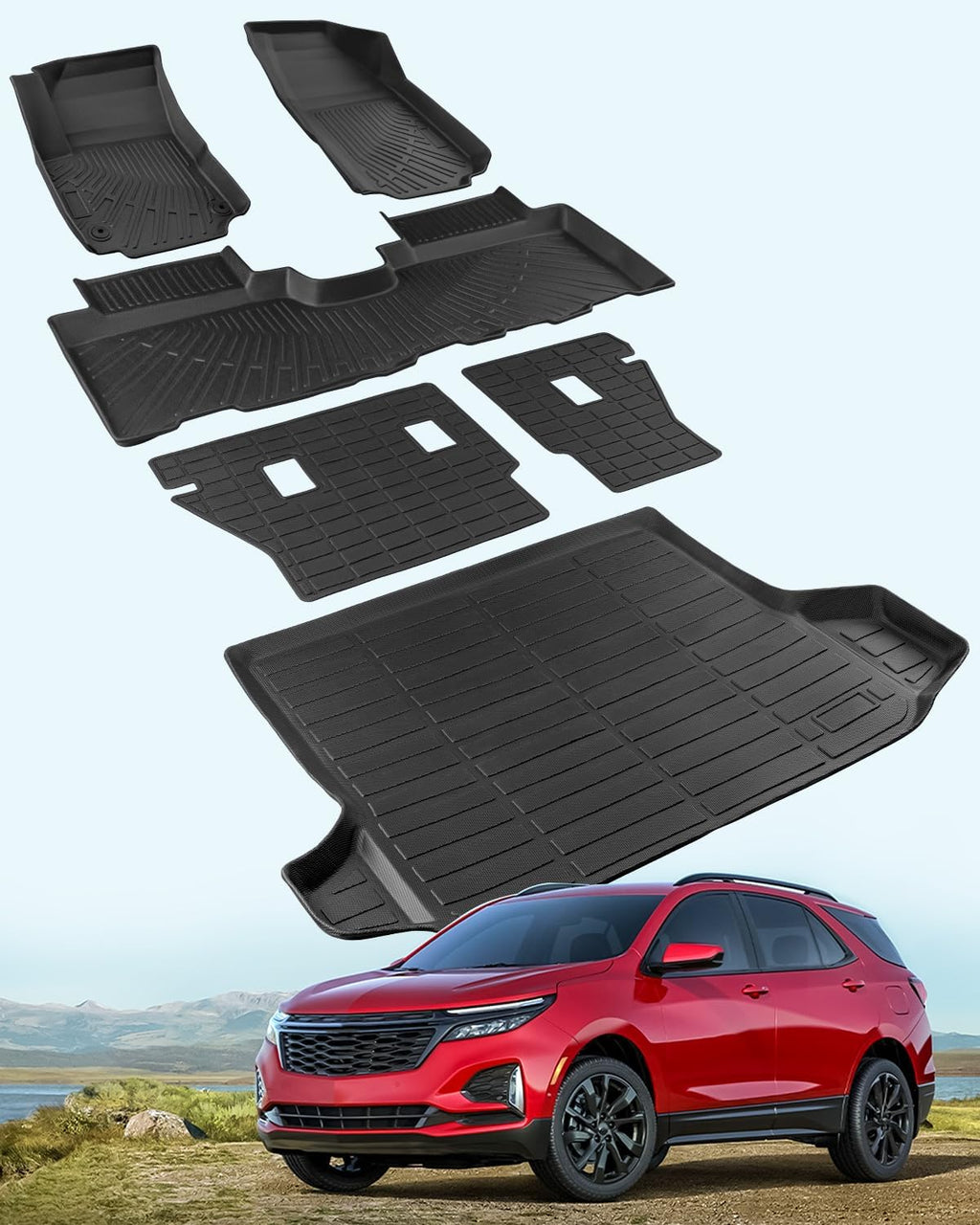 for Chevy Equinox for GMC Terrain Floor Mats & Cargo Liners 2018-2024,All Weather Floor Mats for Chevy Equinox Trunk Mats Rear Backrest Mats Accessories 2024 2023 2022 2021 2020 2019 2018 (6PCS)