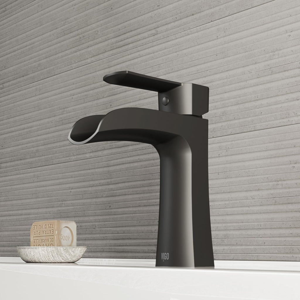VIGO Paloma Waterfall Single-Handle Single-Hole Mount Bathroom Sink Faucet, 7-Inch, Matte Black, Modern Design, Solid Brass, 1.2 GPM WaterSense & Ceramic Disc Valve, Corrosion-Resistant - VG01041MB