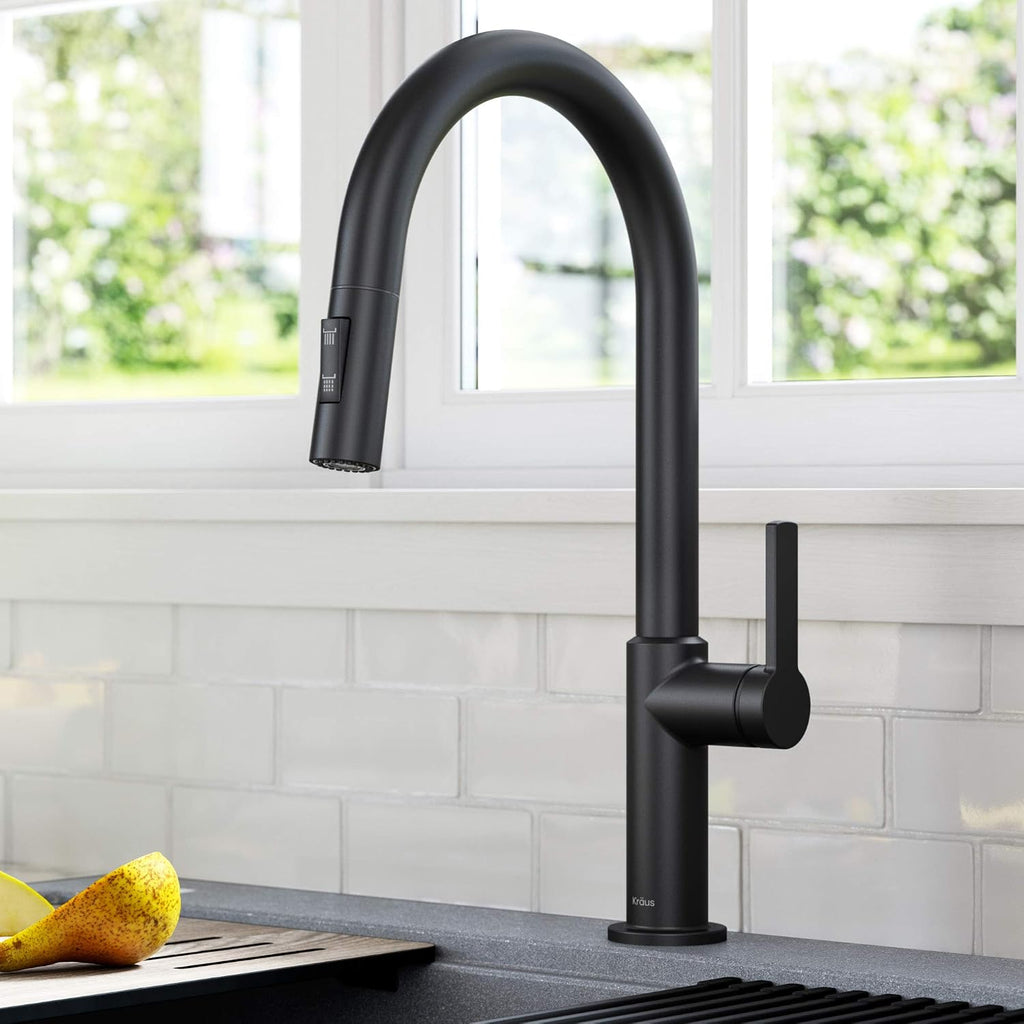 KRAUS Oletto Single Handle Pull Down Kitchen Faucet in Matte Black, KPF-2820MB