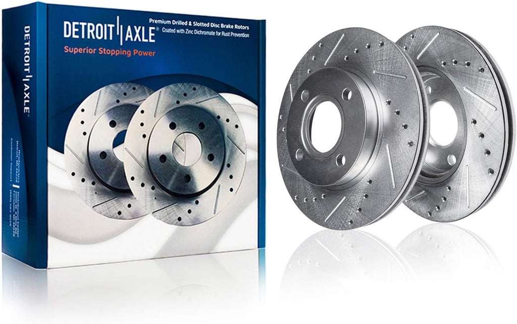 Detroit Axle - Brake Kit for 2018-2022 Ford EcoSport, Drilled and Slotted Disc Brake Rotors Ceramic Brakes Pads 2019 2020 2021 Replacement: 11.81' inch Front and 10.67' inch Rear Rotor