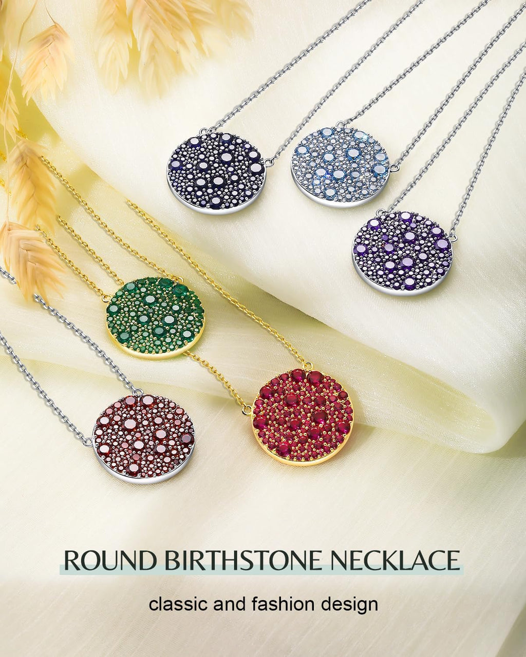 14K Gold Plated Silver Pave Birthstone Pendant Necklace for Women