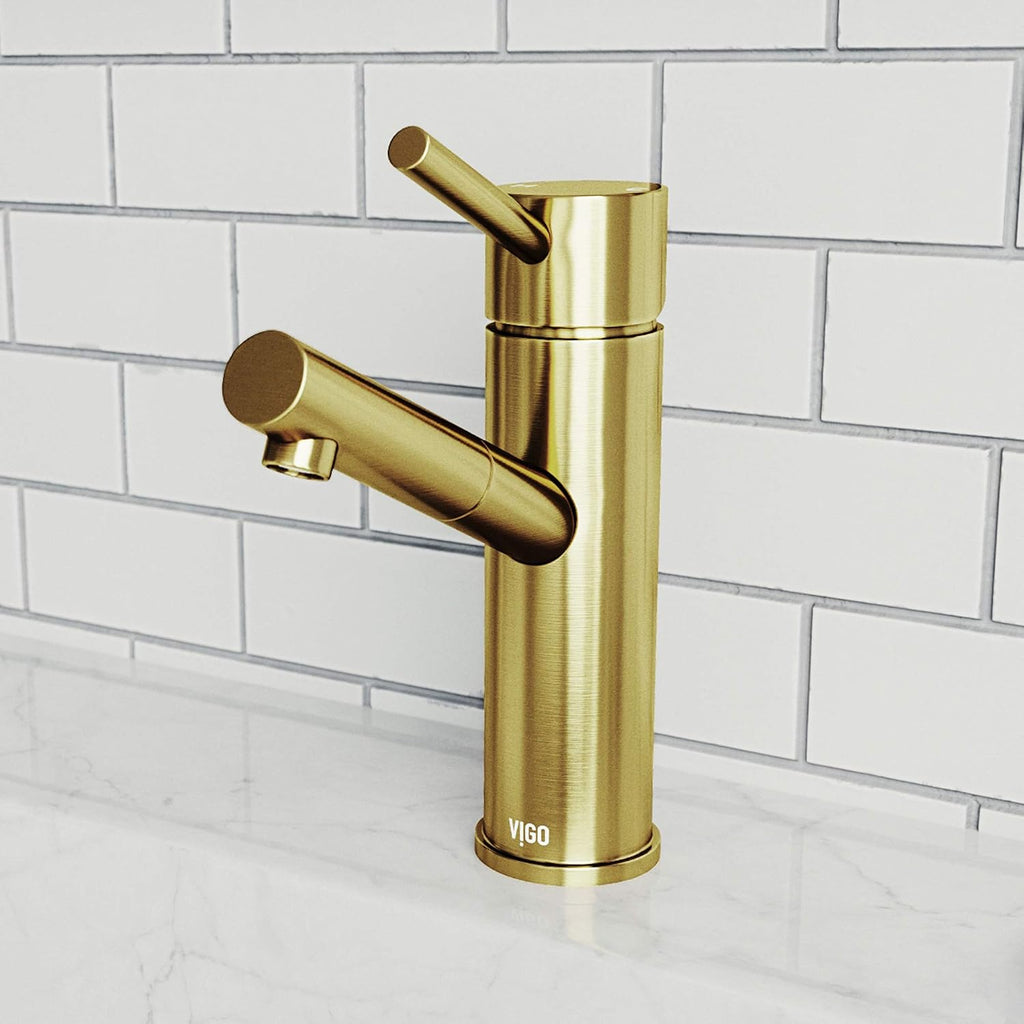 VIGO Noma Single-Handle Single-Hole Mount Bathroom Sink Faucet, 8-Inch, Matte Brushed Gold, Modern Design, Solid Brass, 1.2 GPM WaterSense & Ceramic Disc Valve, Corrosion-Resistant