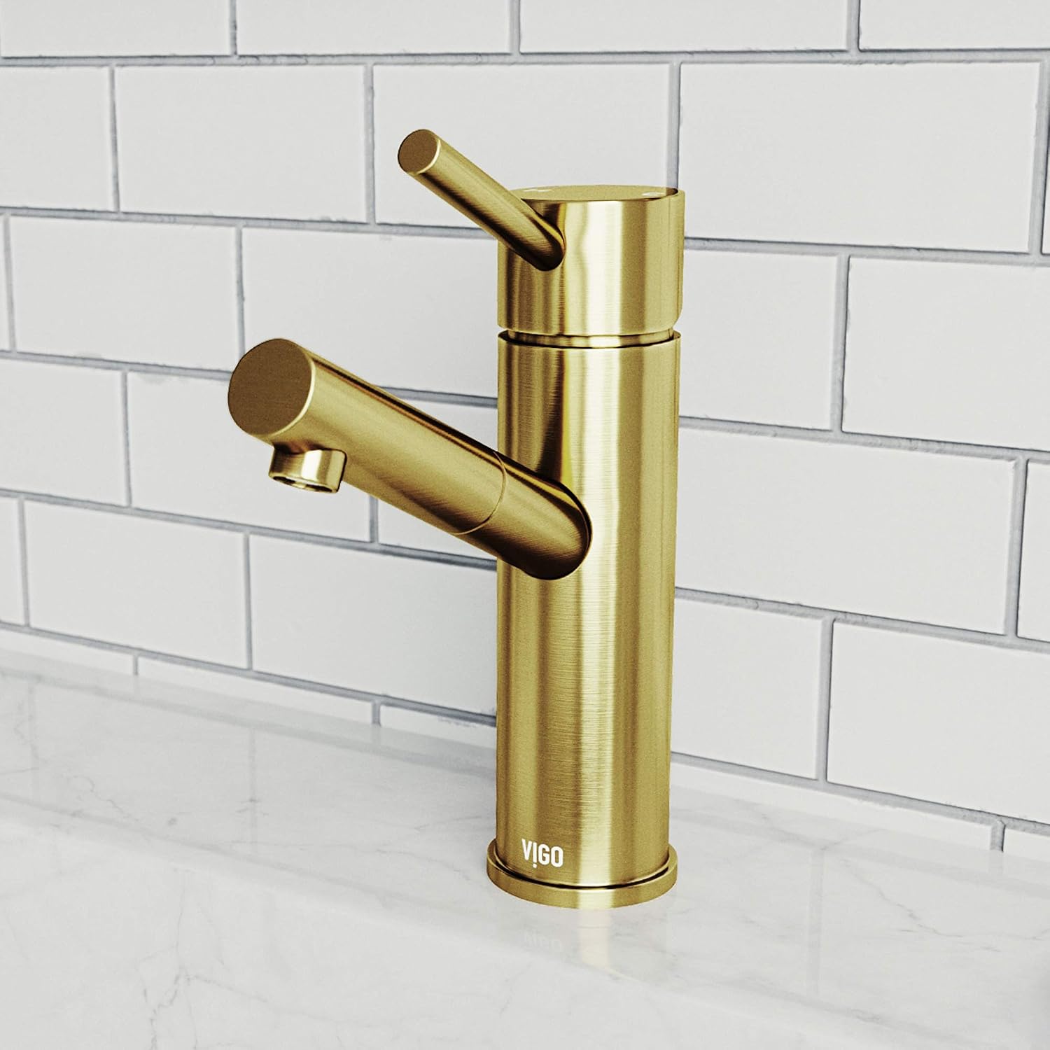 VIGO Noma Single-Handle Single-Hole Mount Bathroom Sink Faucet, 8-Inch, Matte Brushed Gold, Modern Design, Solid Brass, 1.2 GPM WaterSense & Ceramic Disc Valve, Corrosion-Resistant