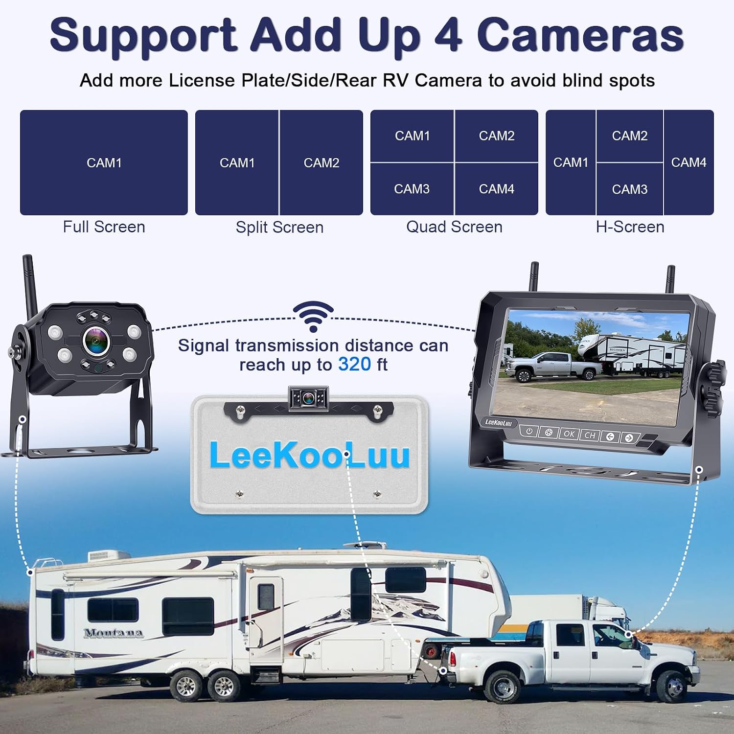 HD 1080P 7 inch RV Wireless Backup Camera: Dual Camera 30-Min Easy Install Clear Night Vision 4 Channels Recording Touch Key Monitor Rear View Camera for Furrion Pre-Wired RVs Travel Trailers Camper