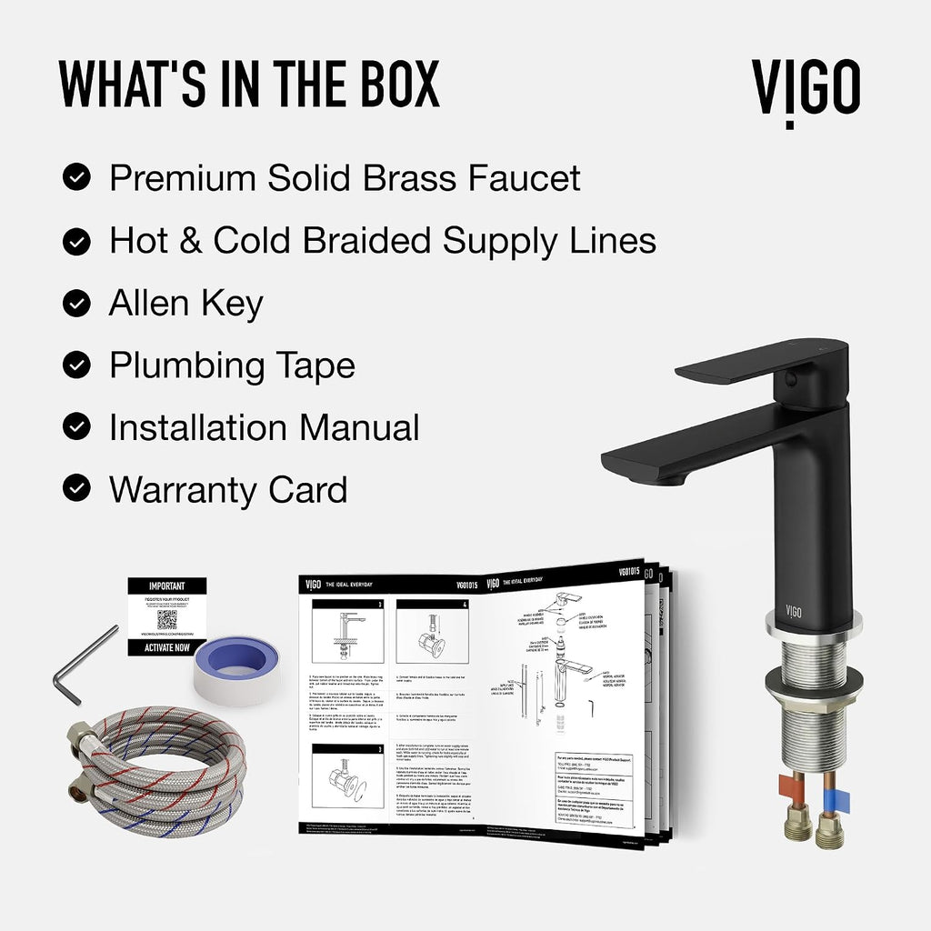 VIGO Davidson Single-Handle Single-Hole Mount Bathroom Sink Faucet, 6-Inch, Matte Black, Modern Design, Solid Brass, 1.2 GPM WaterSense & Ceramic Disc Valve, Corrosion-Resistant