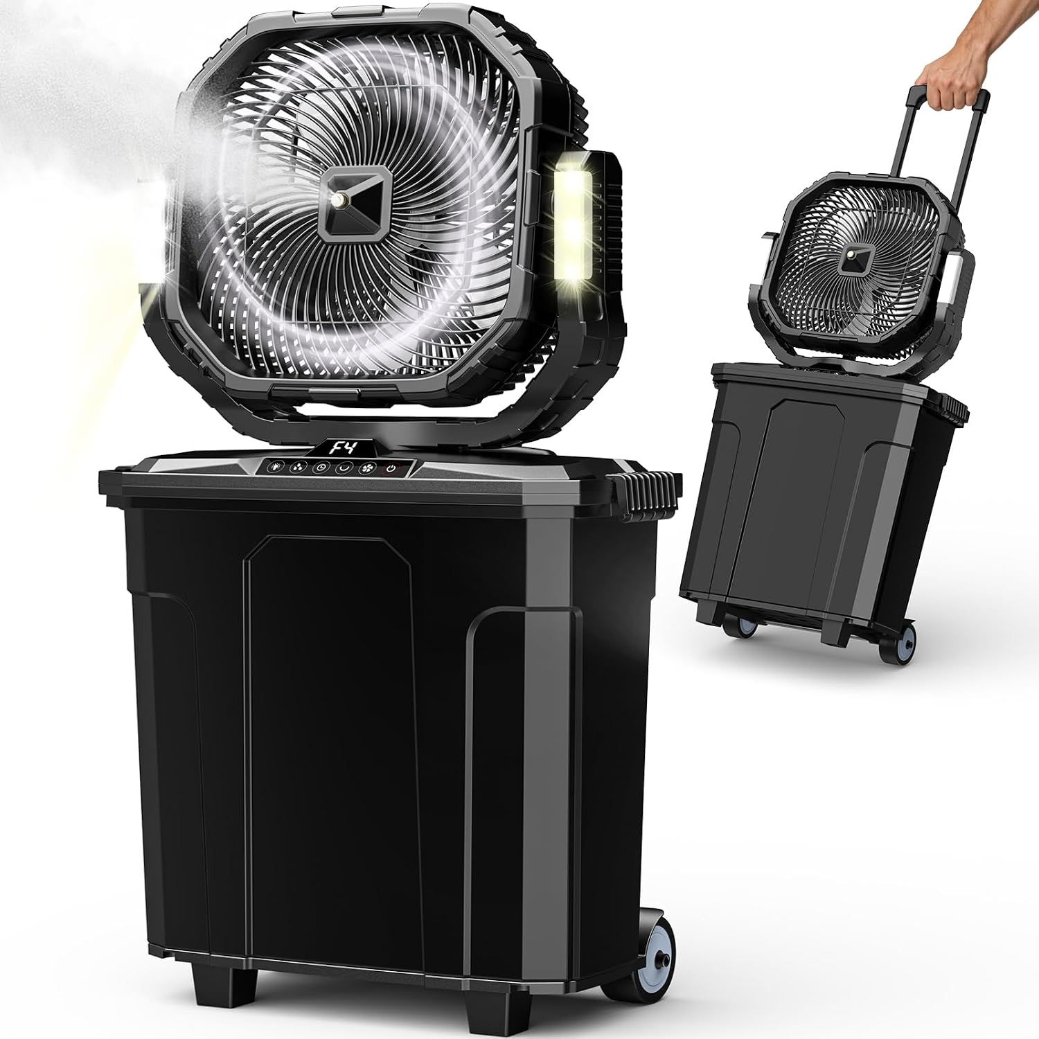 Ausic 5 Gal 12' Portable Misting Fan for Outside Patios, 30000mAh Outdoor Oscillating Rechargeable Battery Fan, Cooling Water Camping Fan with Telescopic Handle/Remote, Summer Essentials