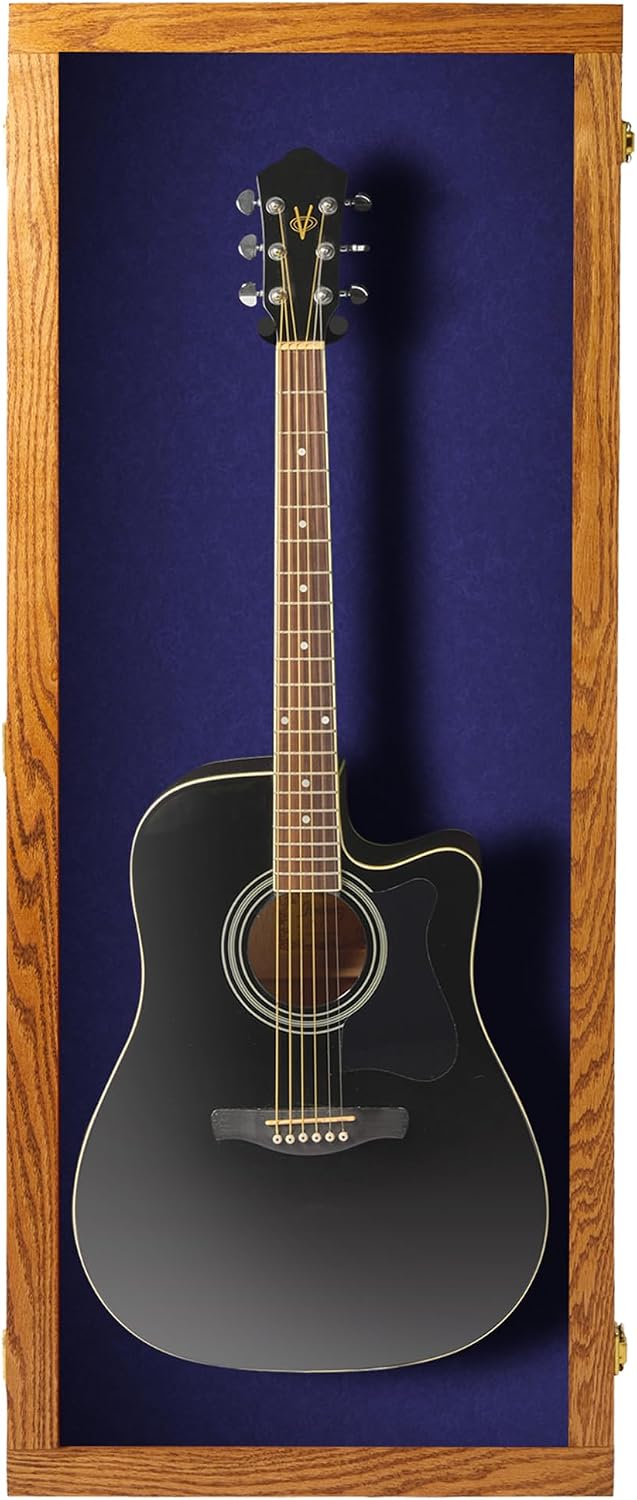 PENNZONI Acoustic Guitar Display Case - Acrylic Acoustic Guitar Case - Guitar Display Case Wall Mount, Guitar Wall Case Made from Hardwood Frame & Clear Acrylic | Natrual Oak