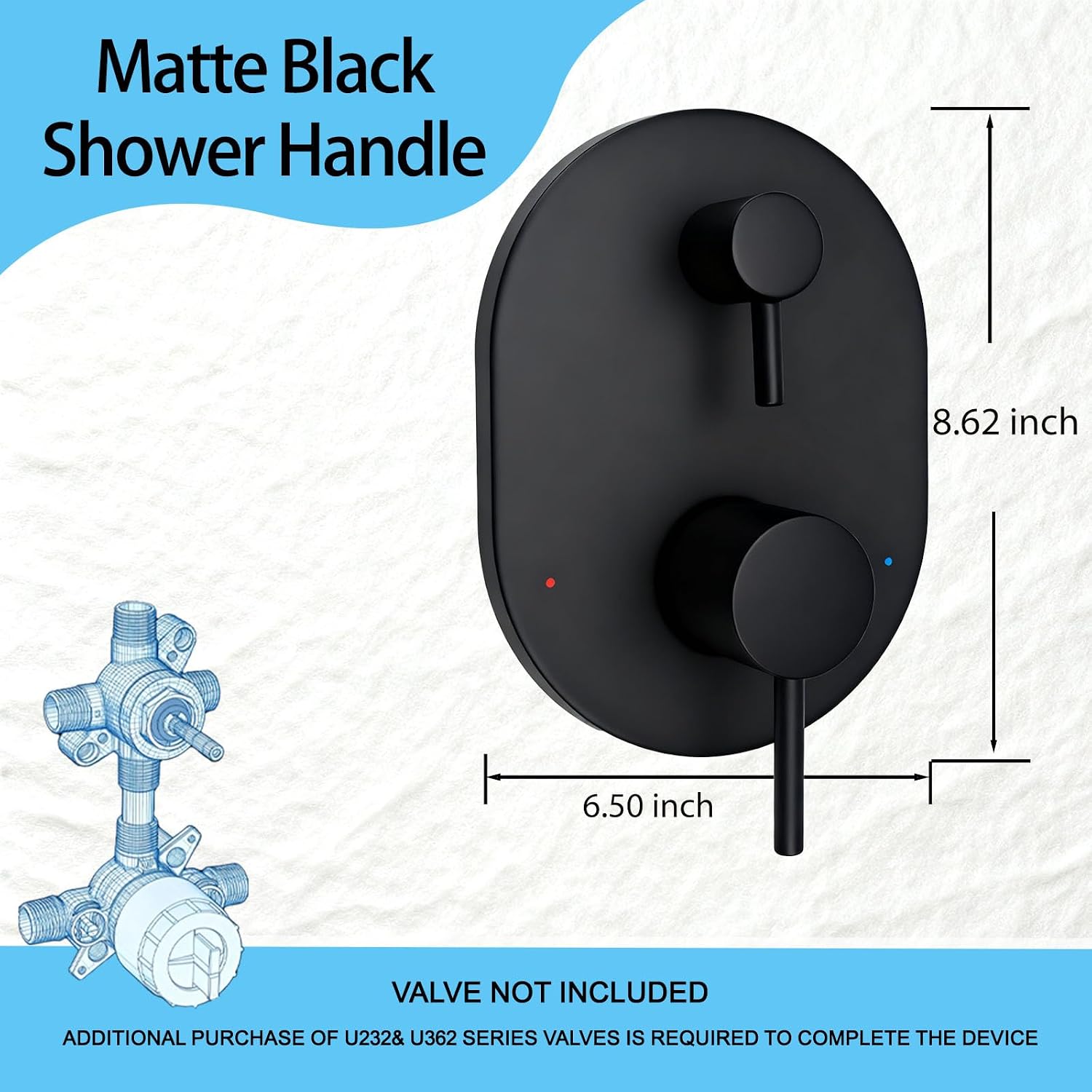 UT3290BL Matte Black Shower Valve Trim Kit for Moen Align M-CORE 3-Series 2-Handle Shower Faucet Trim, Shower Handle Trim Includes 1213 Cartridge for Moen U232 U362 M-CORE Mixing Valve, Valve Required