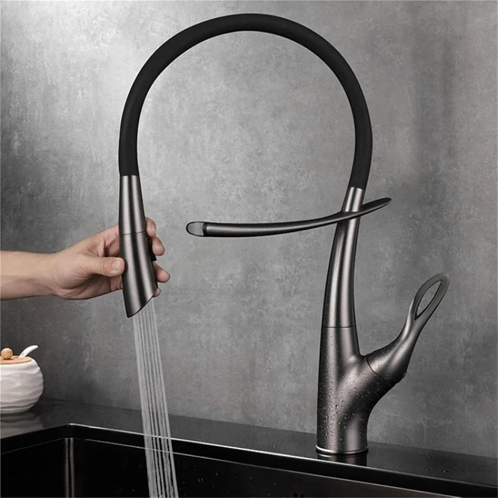 Single Handle Cold and Hot 2-Function Sink Mixer Tap Pull-Out Kitchen Faucet(Gold)
