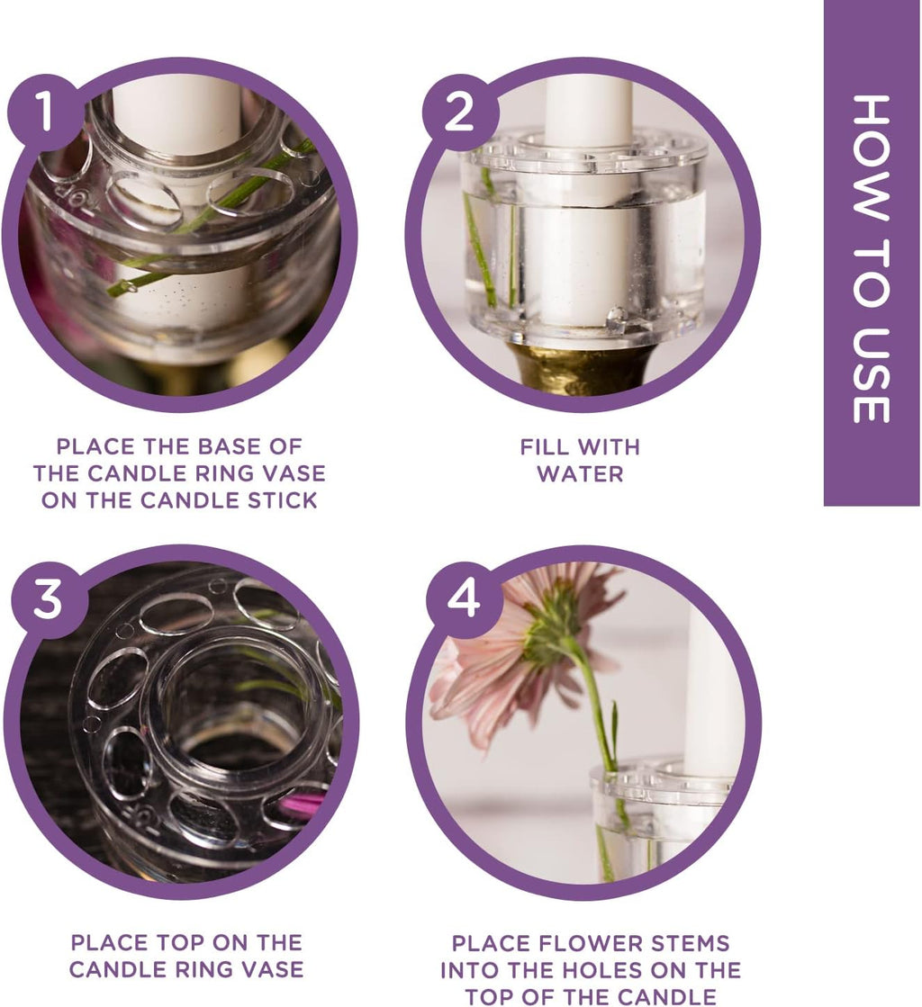 Floral Genius Case of 72 Candle Ring Vases 2-5/8' Diameter for Fresh and Artificial Flowers | Easy to Use | Water-Tight, Dishwasher Safe, Resuable Taper Candle Flower Frog Arrangement | USA Made