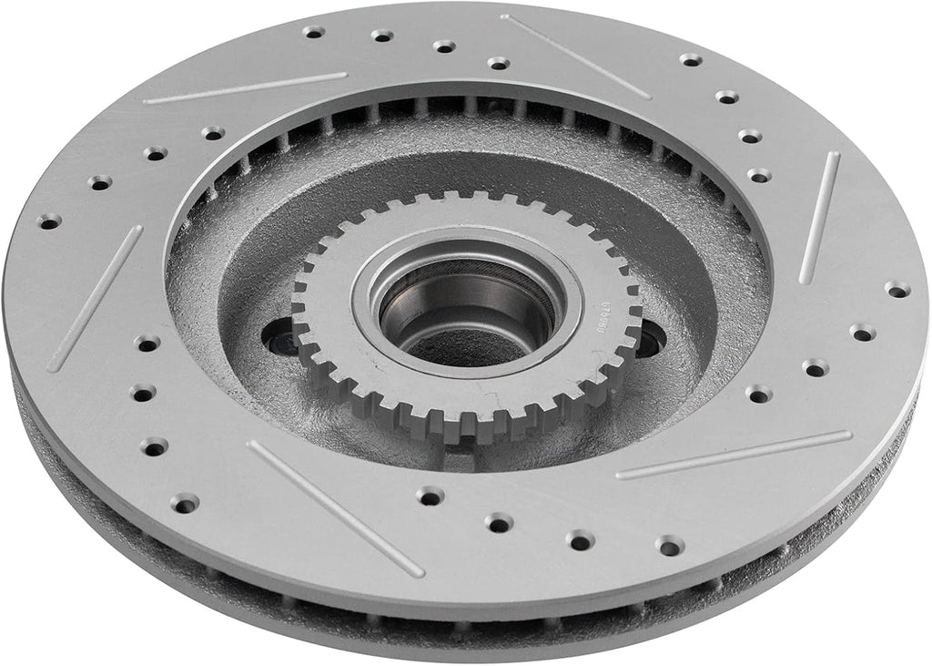 TRQ Performance Front Brake Pad and Rotor Set Ceramic Drilled Coated Rotors Compatible with 91-96 Buick Roadmaster Chevrolet Caprice 94-96 Impala 91-92 Oldsmobile Custom Cruiser Cadillac Brougham