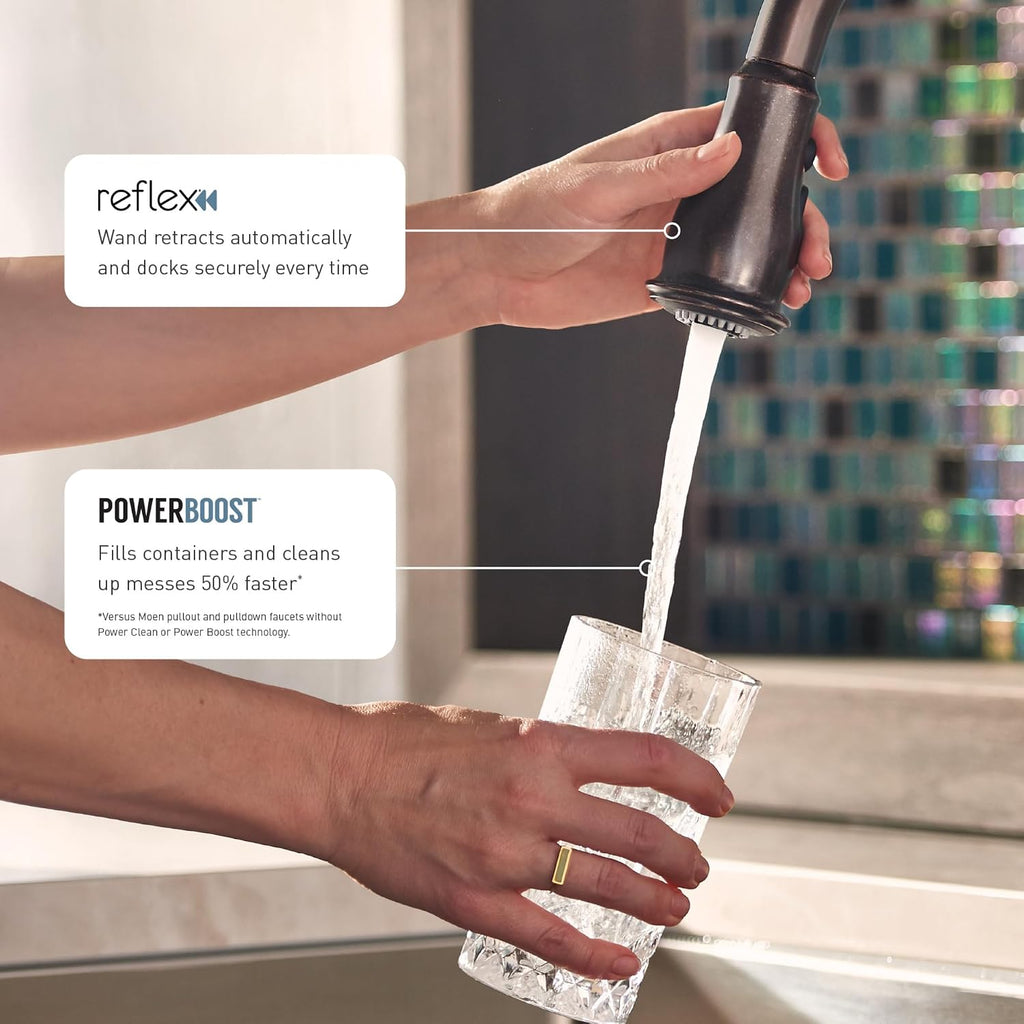 Moen Sleek Oil Rubbed Bronze One-Handle High Arc Kitchen Faucet with Pulldown Sprayer Featuring Power Boost for a Faster Clean, 7864ORB