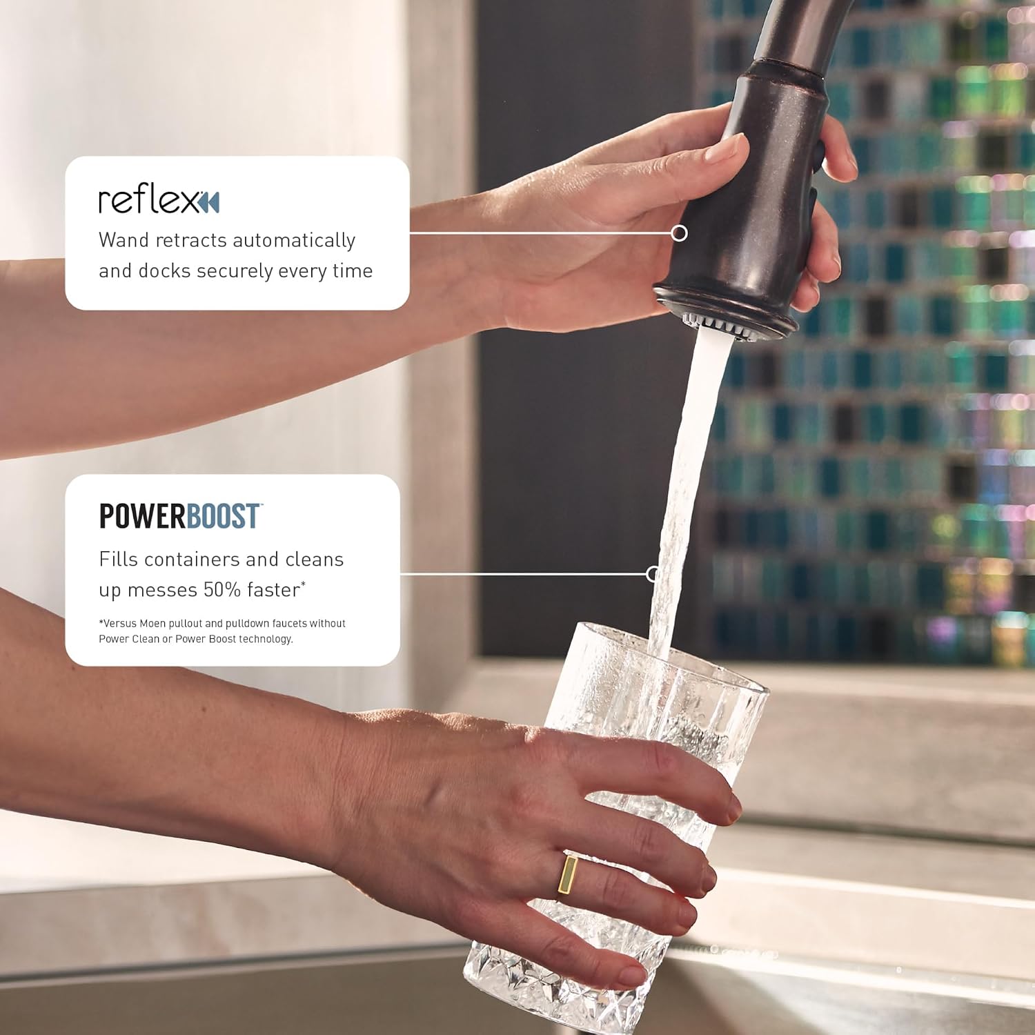 Moen Sleek Oil Rubbed Bronze One-Handle High Arc Kitchen Faucet with Pulldown Sprayer Featuring Power Boost for a Faster Clean, 7864ORB