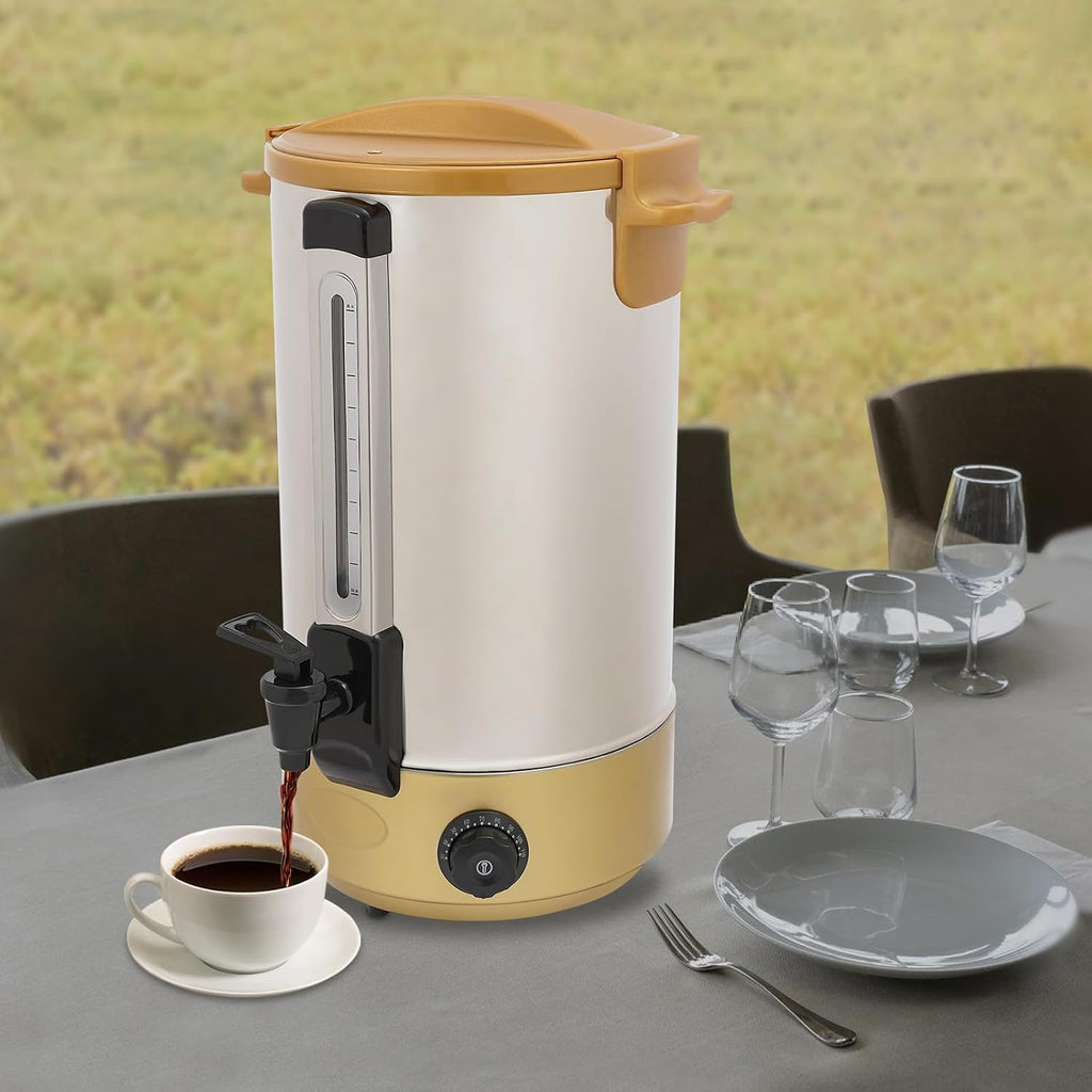 Commercial Coffee Urn, 1800W 28L/7.4Gal Stainless Steel Hot Coffee Dispenser with Faucet for Hot Beverage Tea Chocolate, Adjustable Temperature 86-248℉ (Gold)