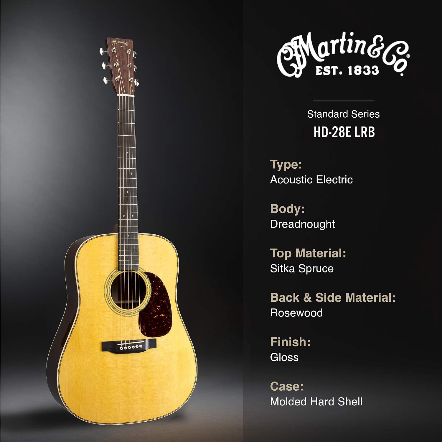 Martin Guitar Standard Series Acoustic Guitars, Hand-Built Martin Guitars with Authentic Wood HD-28E LRB