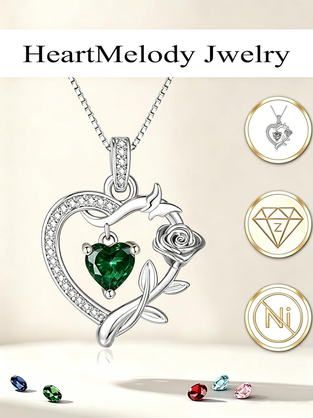 HeartMelody Heart Necklaces for Women Gold,14k 18K White Gold Plated Dainty Rose Butterfly Necklace with Garnet Birthstone Pendant Necklace Everyday Jewelry Birthday Christmas Gifts for Women Mom Her
