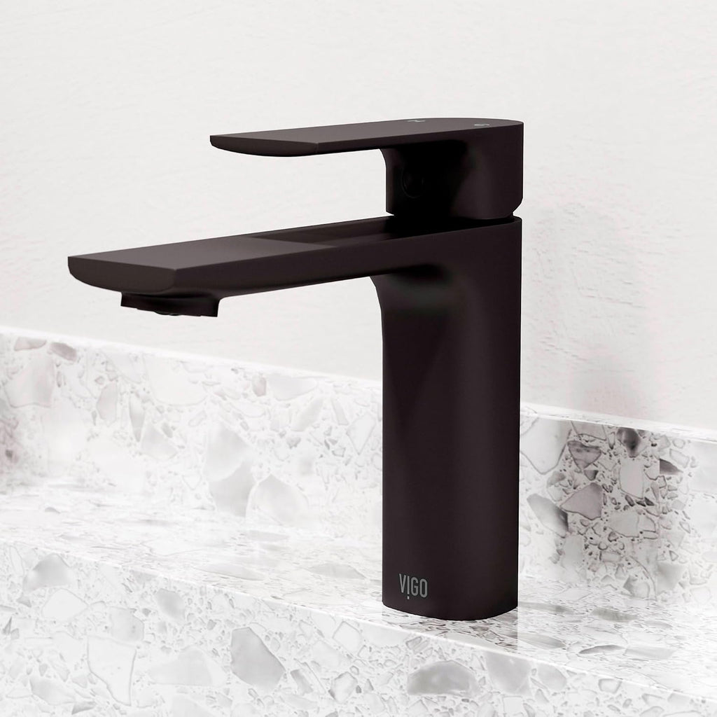 VIGO Davidson Single-Handle Single-Hole Mount Bathroom Sink Faucet, 6-Inch, Matte Black, Modern Design, Solid Brass, 1.2 GPM WaterSense & Ceramic Disc Valve, Corrosion-Resistant