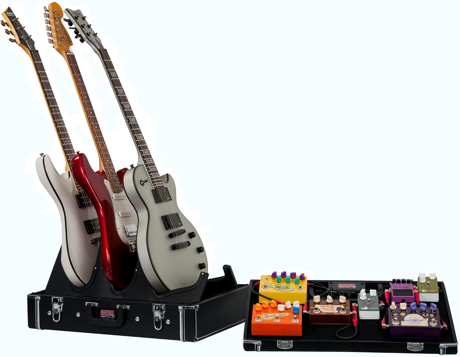 Gator Cases Gig Box Jr. Pedal Board with Built in 3x Guitar Stand | Fits Most Electric and Acoustic Guitars; Pedal Surface 21.5' x 15' (GW-GIGBOXJR)