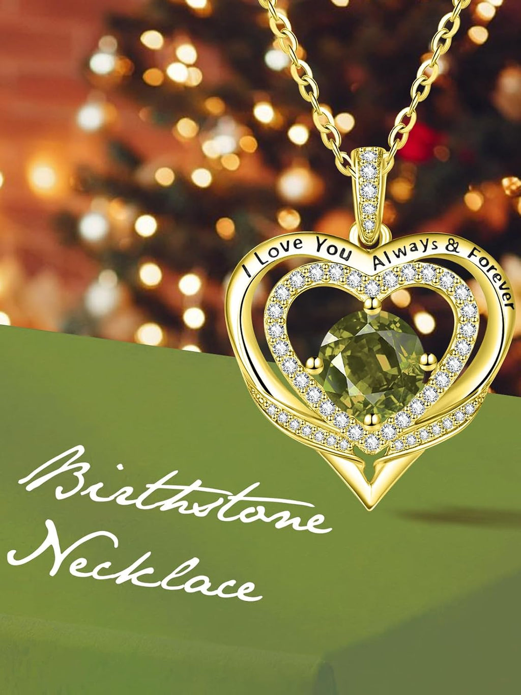 14K Gold Heart Necklaces for Women with Birthstone Pendant ，Double Hearts Necklace Jewelry Gift for Girlfriend Mom Anniversary Birthday Adjustable Chain 18' + 2' 'I Love You Always & Forever