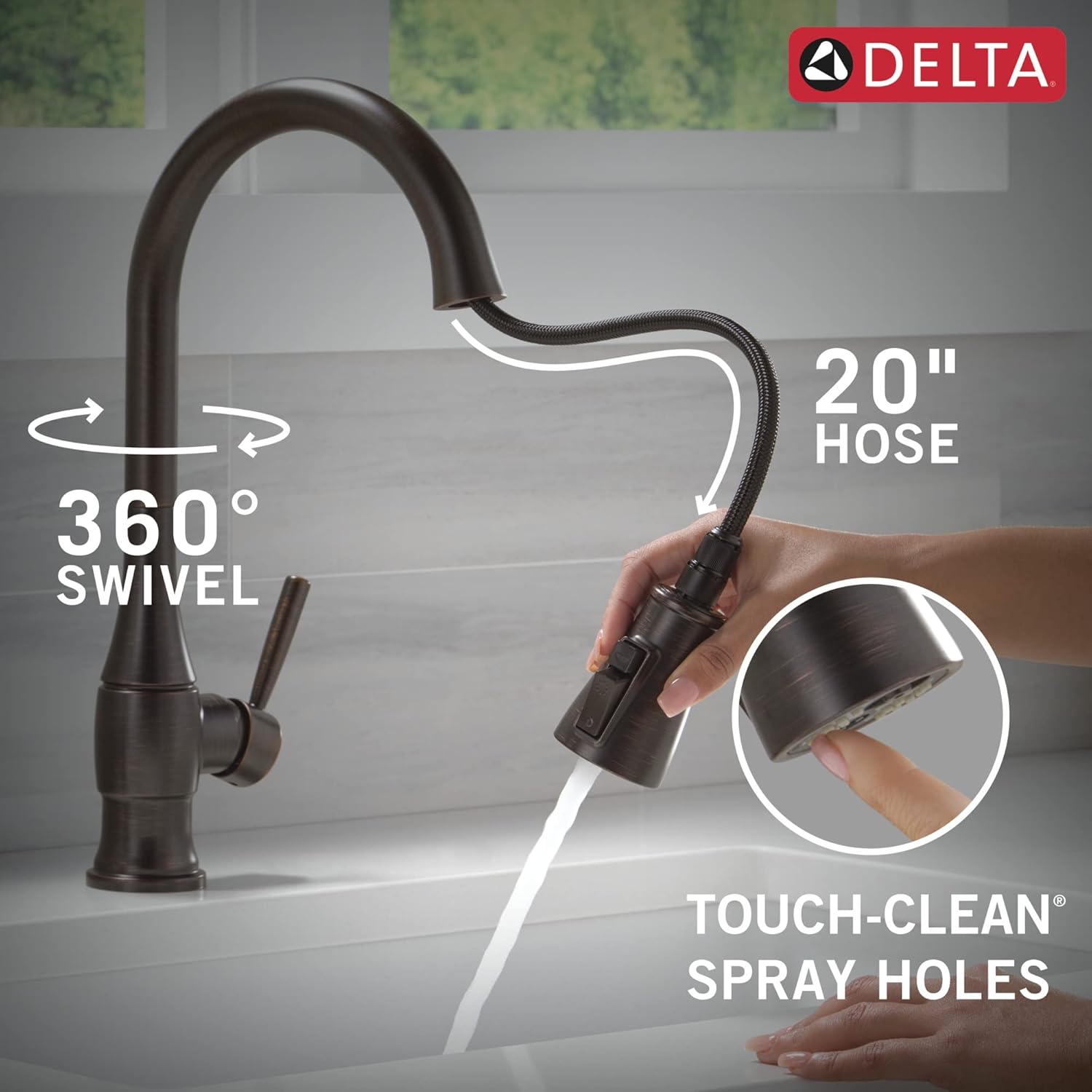 Delta Hazelwood Oil Rubbed Bronze Kitchen Faucet with Pull Down Sprayer and Soap Dispenser, Modern Single Hole Kitchen Sink Faucet, Single Handle, Venetian Bronze 19831Z-RBSD-DST