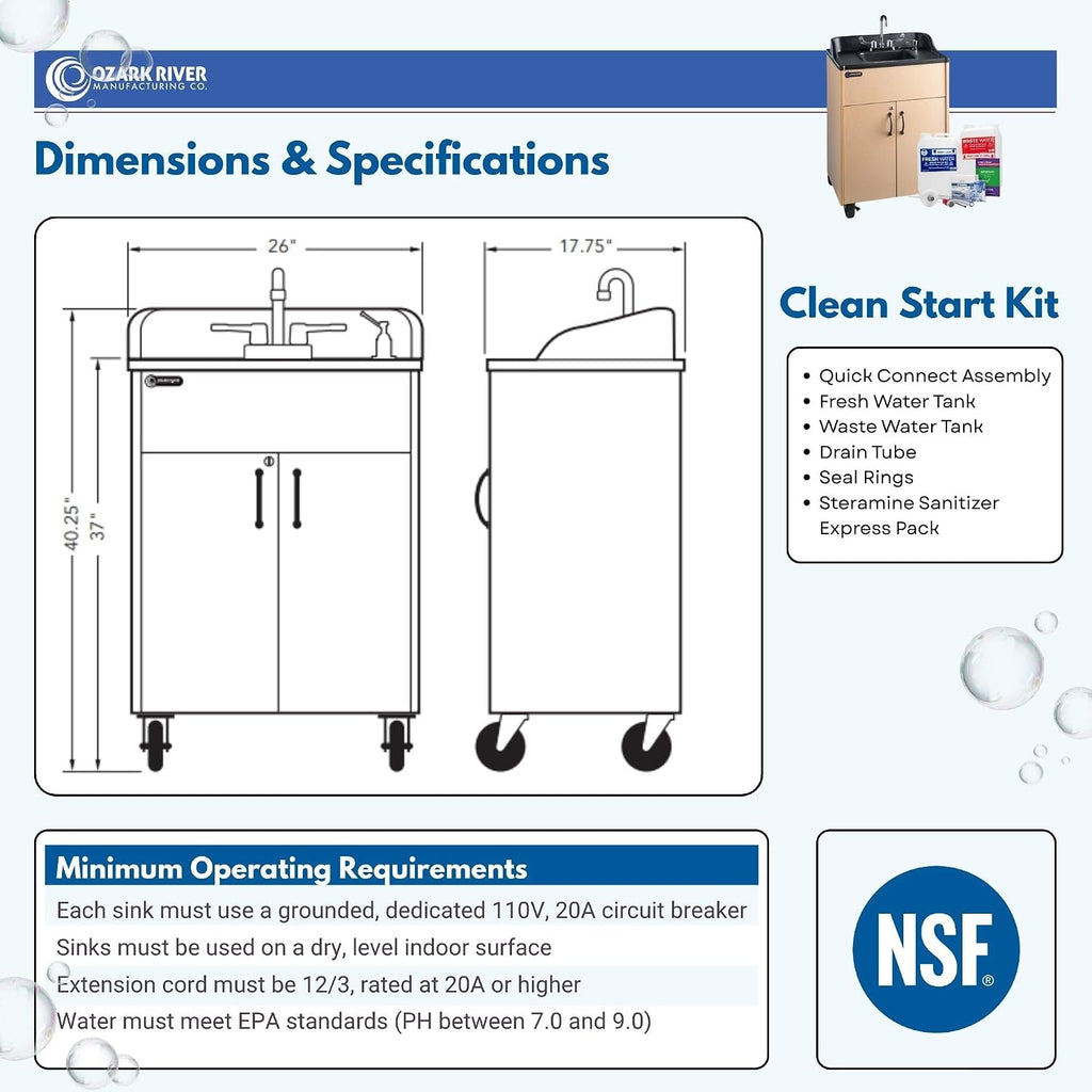 Ozark River Portable Sinks Premier Maple & Clean Start Kit Bundle, Maple Laminate-ABS, Portable Sink with Hot Water, Self-Contained Sink, Portable Hand Washing Station, 110V